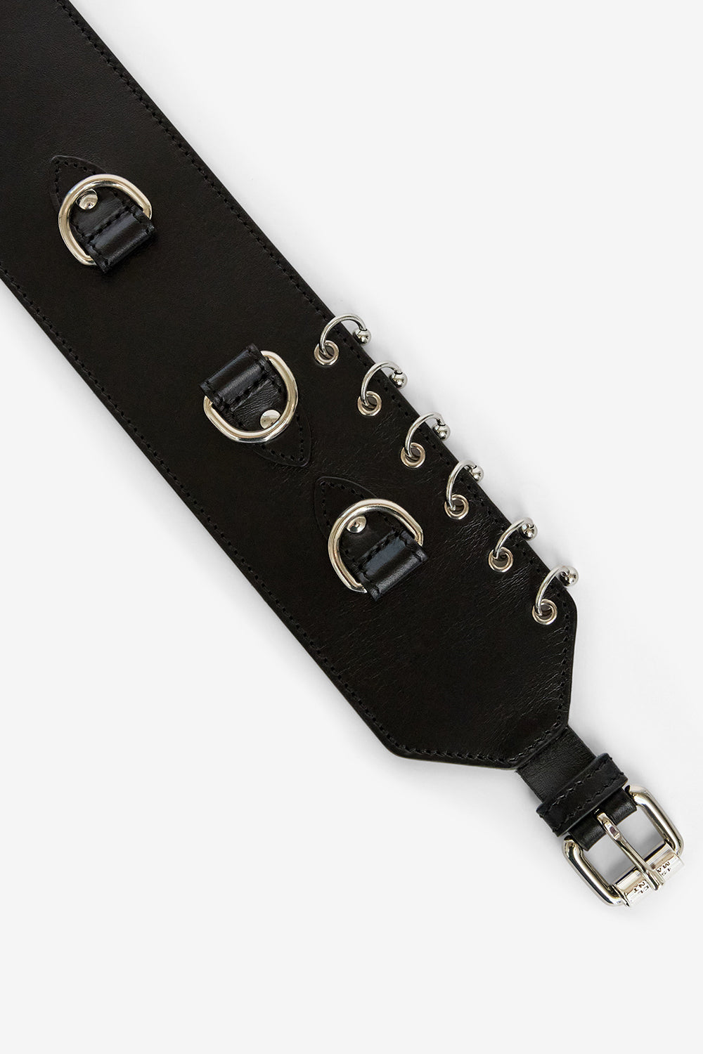 Large ceinture en cuir brighton avec anneaux - Noir et argenté - Woman - 3