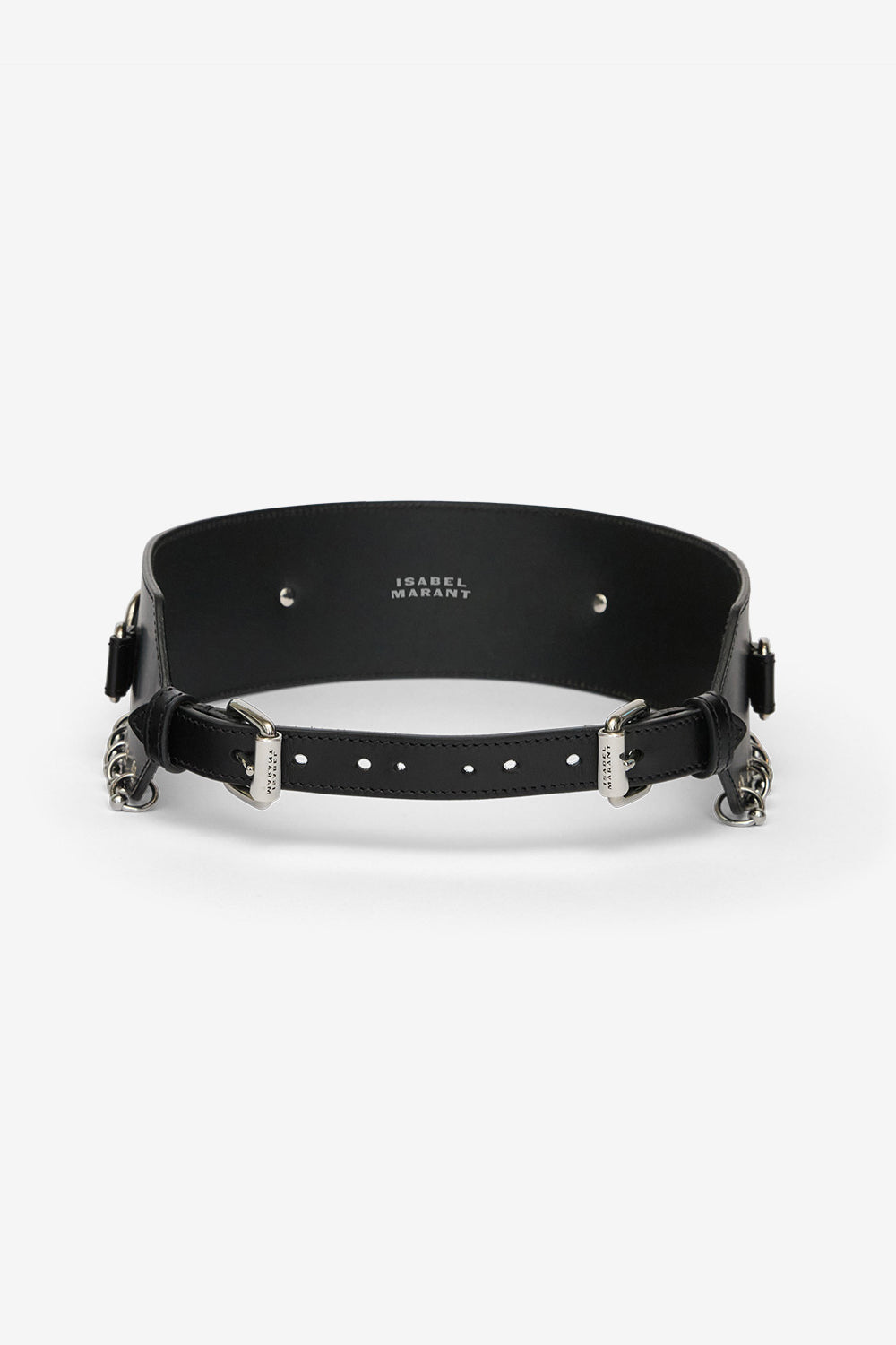 Large ceinture en cuir brighton avec anneaux - Noir et argenté - Woman - 1