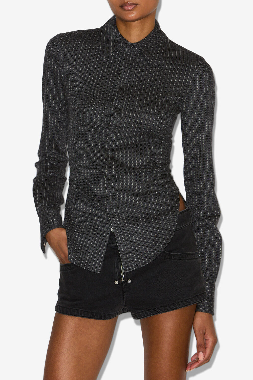 Camisa de lana virgen a rayas de tenis roméa - Anthracite - Woman - 4
