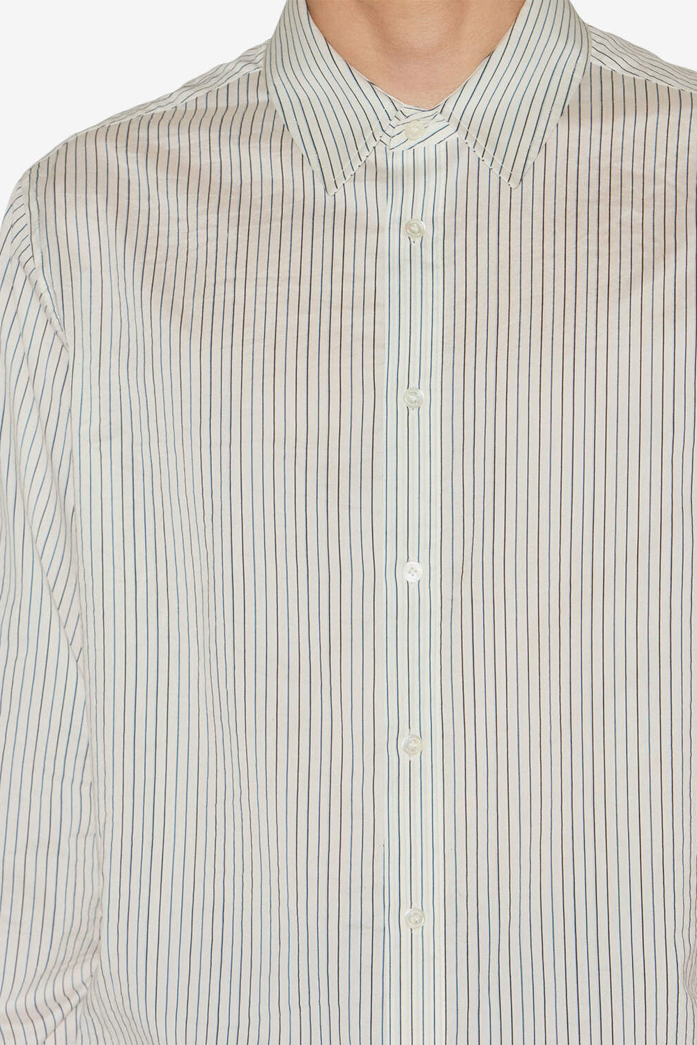 Chemise en coton et soie rayée nathan - Écru et noir - Man - 3