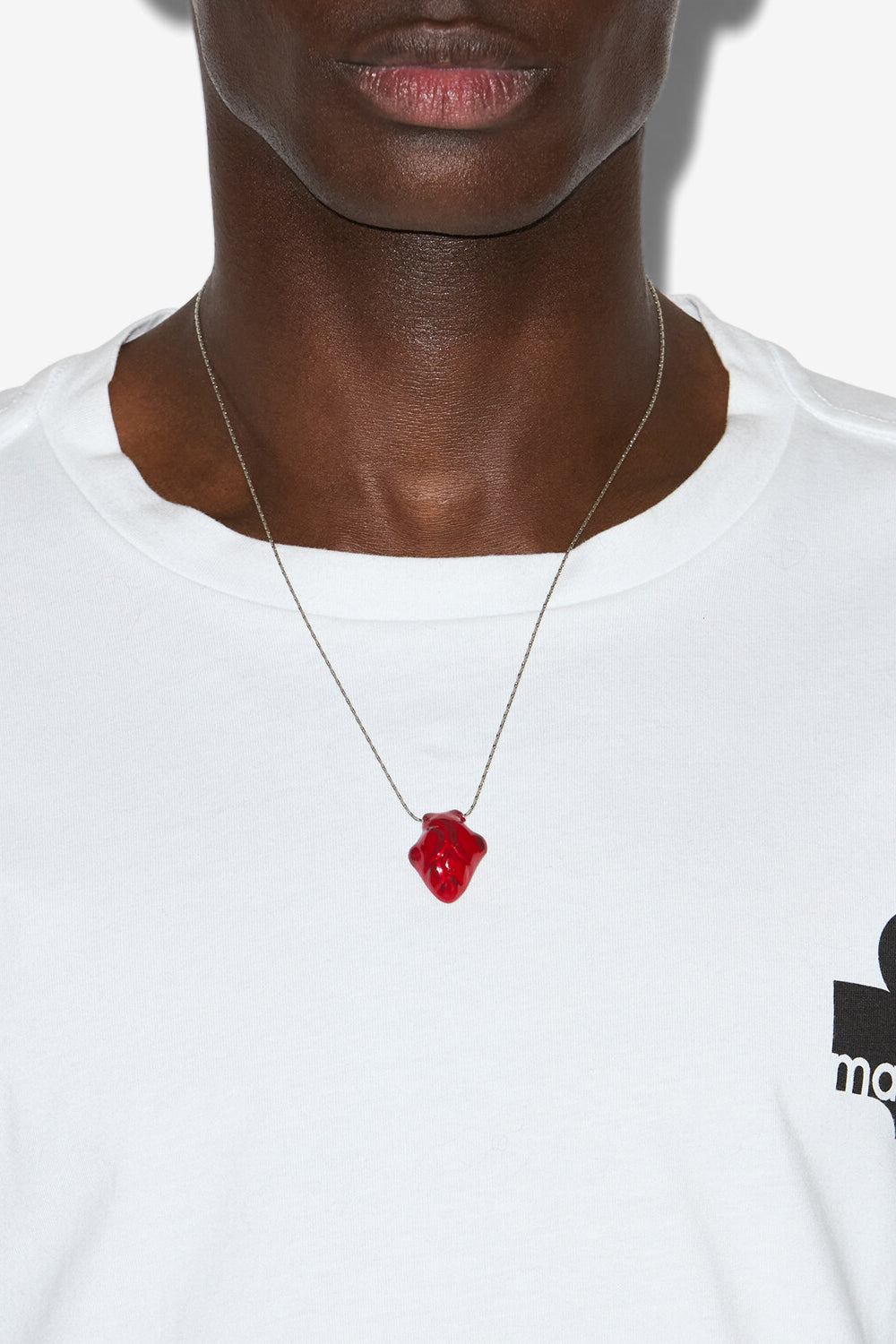 Collana a catena con pendente  on my heart man - Red-silver - Man - 2