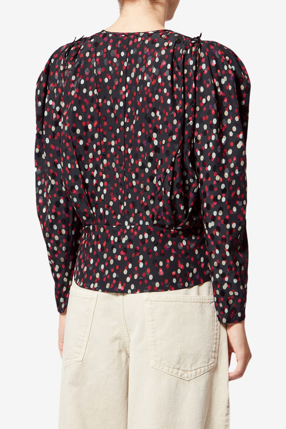 Top de seda con estampado de lunares zarga - Black-red - Woman - 5