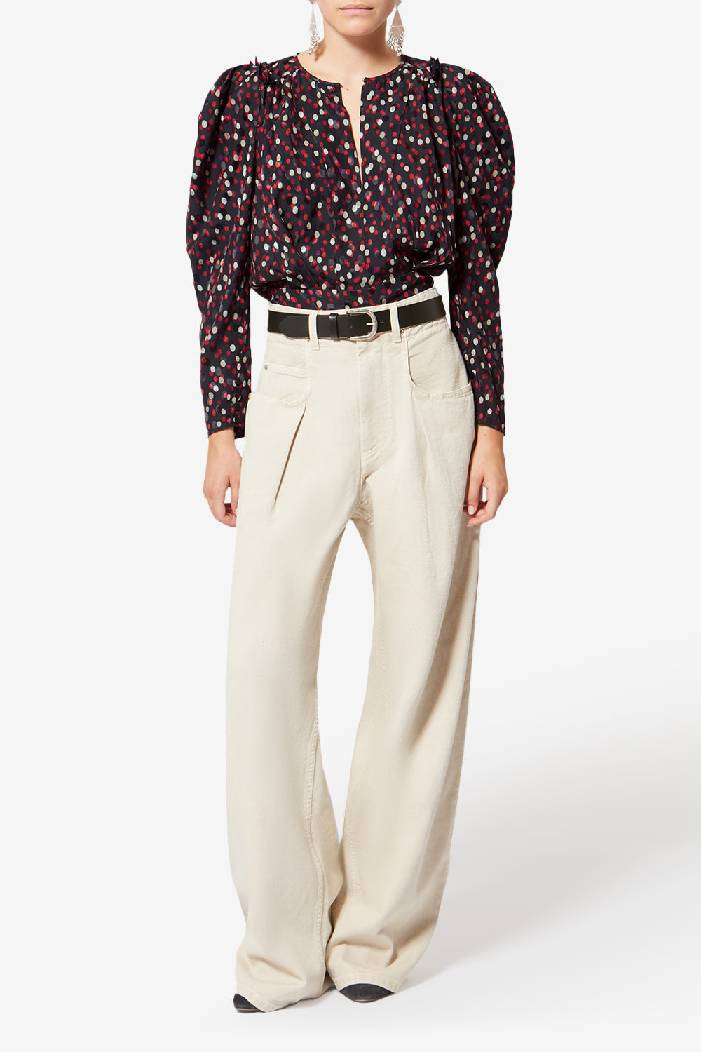 Top de seda con estampado de lunares zarga - Black-red - Woman - 2