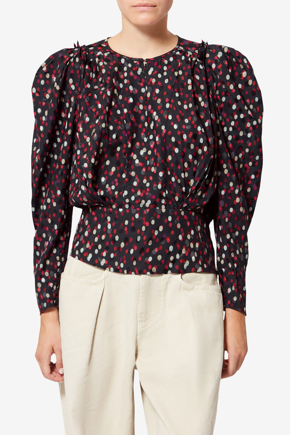 Top de seda con estampado de lunares zarga - Black-red - Woman - 4