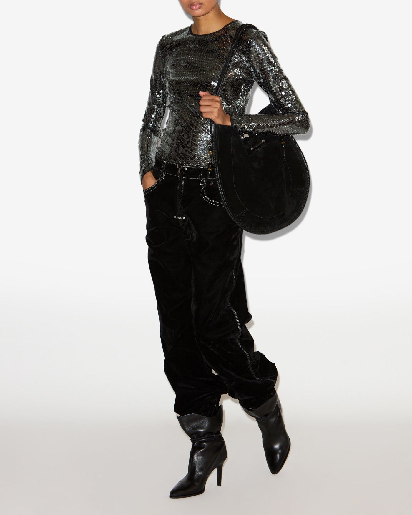 Langarmtop hilda mit pailletten - Gun metal - Woman - 1