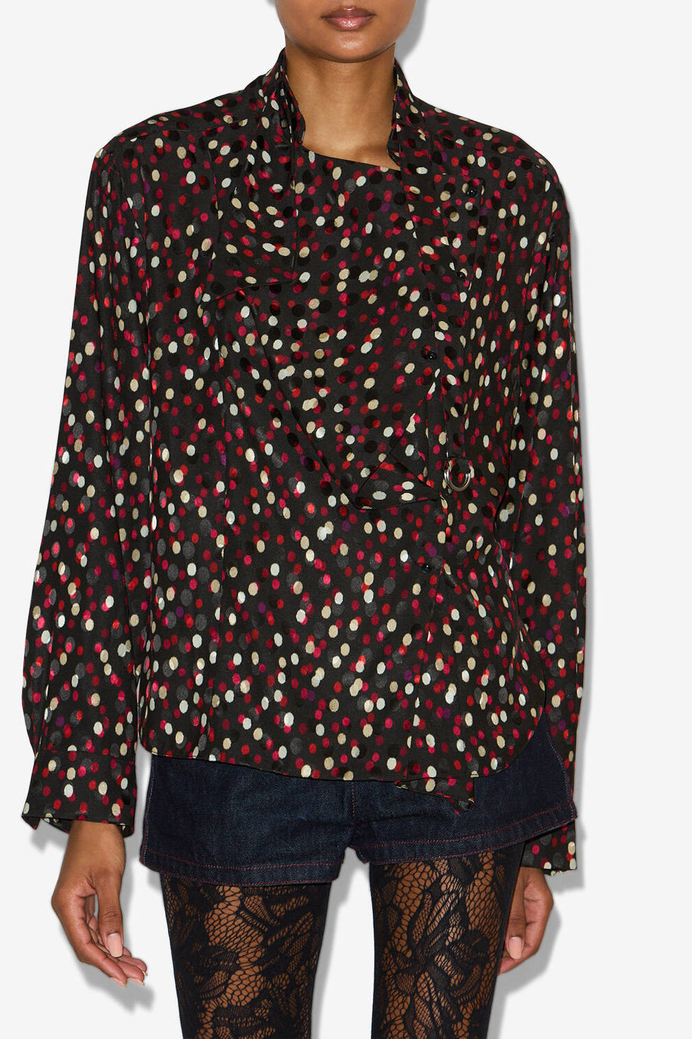 Blusa emany de seda con estampado de lunares - Black-red - Woman - 4