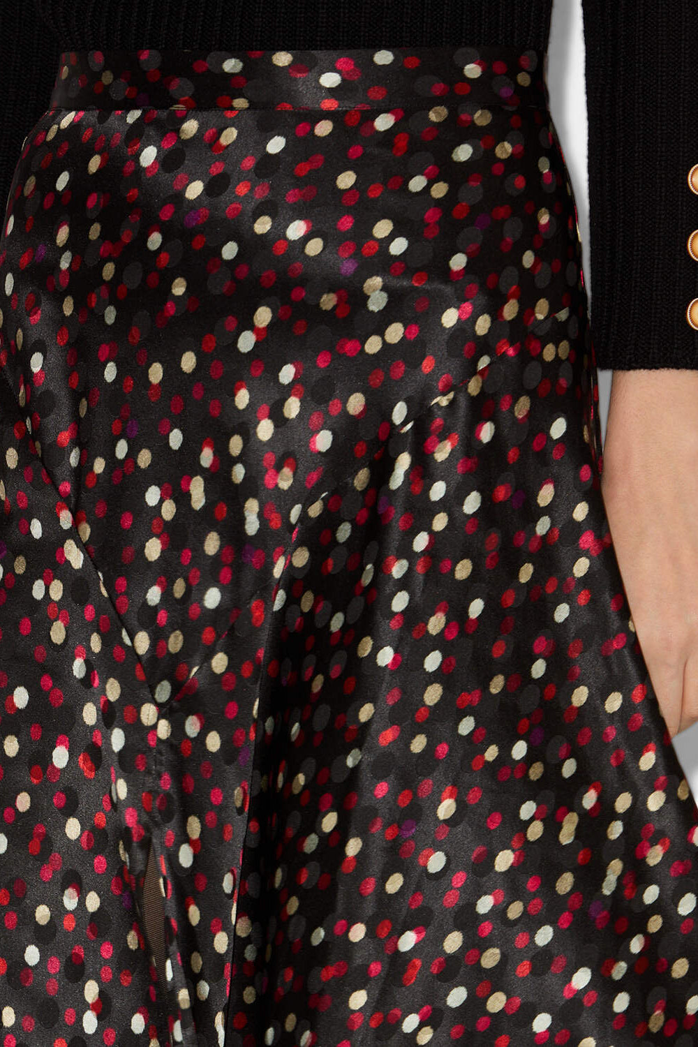 Falda larga de seda estampada sakura - Black-red - Woman - 3