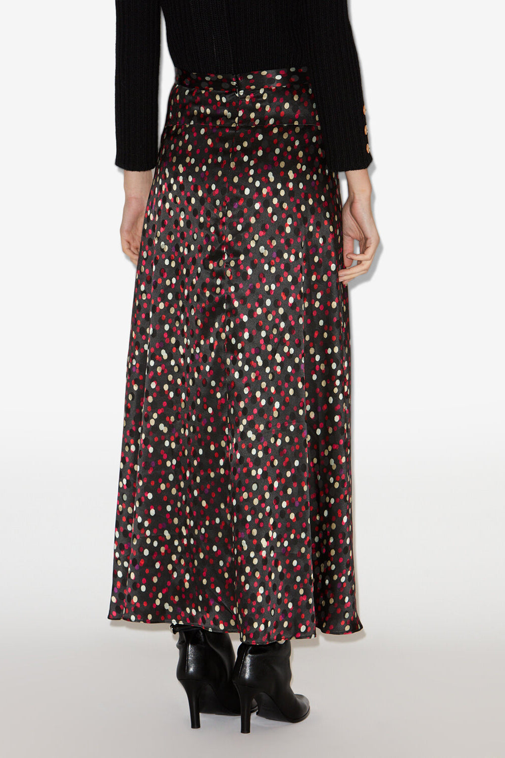 Falda larga de seda estampada sakura - Black-red - Woman - 5