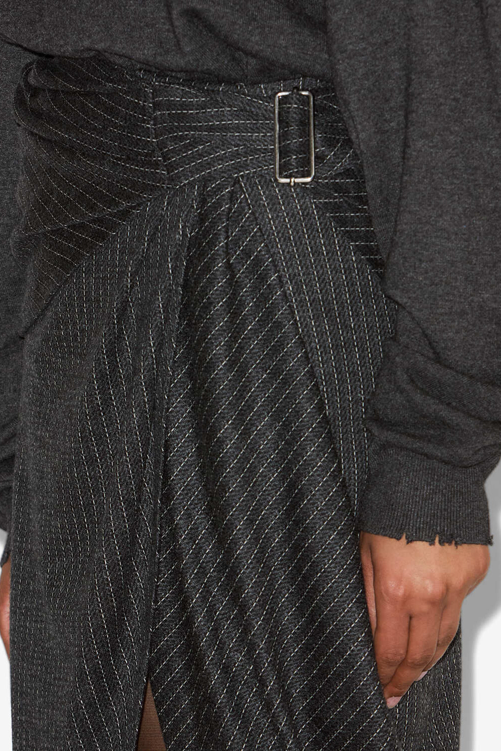 Falda tubo de lana virgen a rayas reilly - Anthracite - Woman - 3