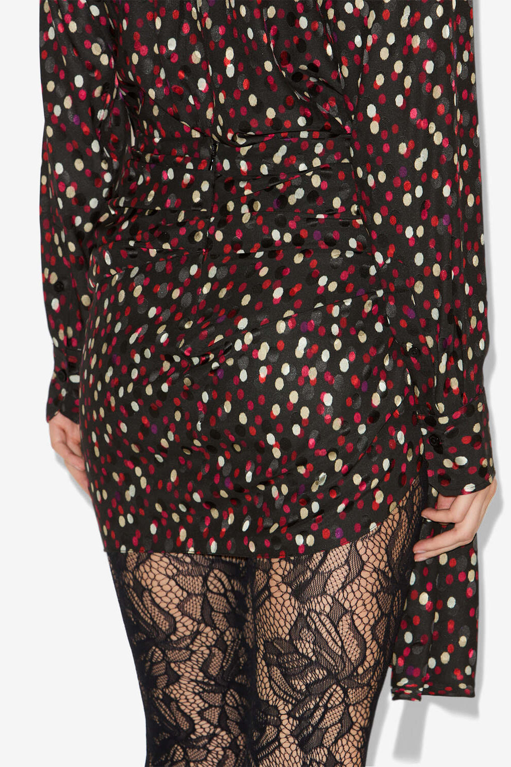 Falda corta drapeada ovia de seda - Black-red - Woman - 5