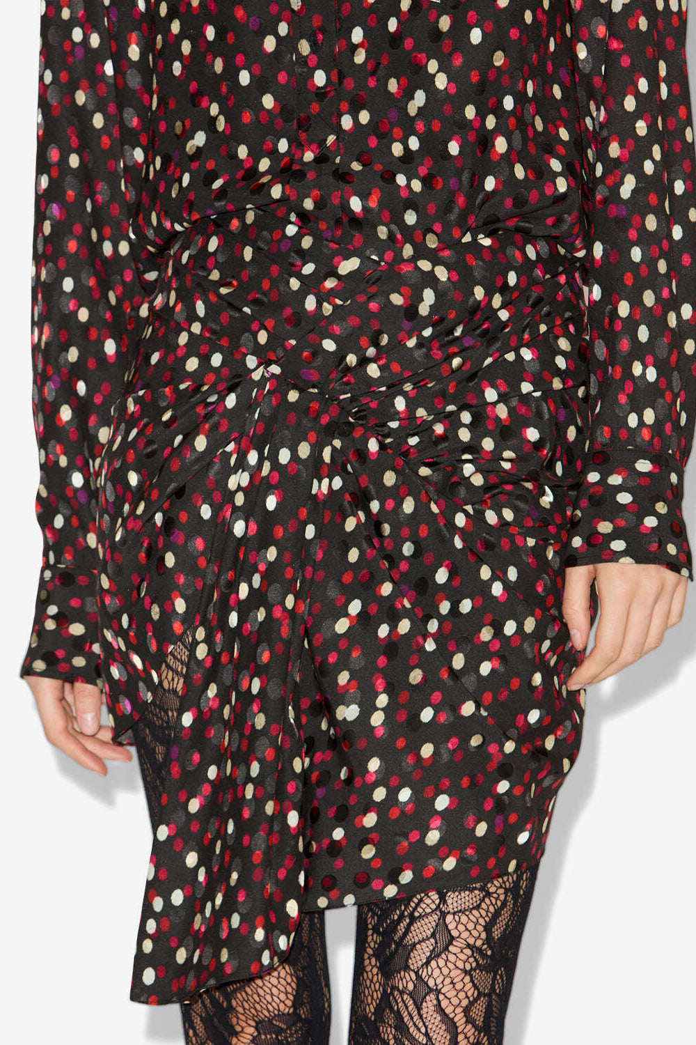 Falda corta drapeada ovia de seda - Black-red - Woman - 4