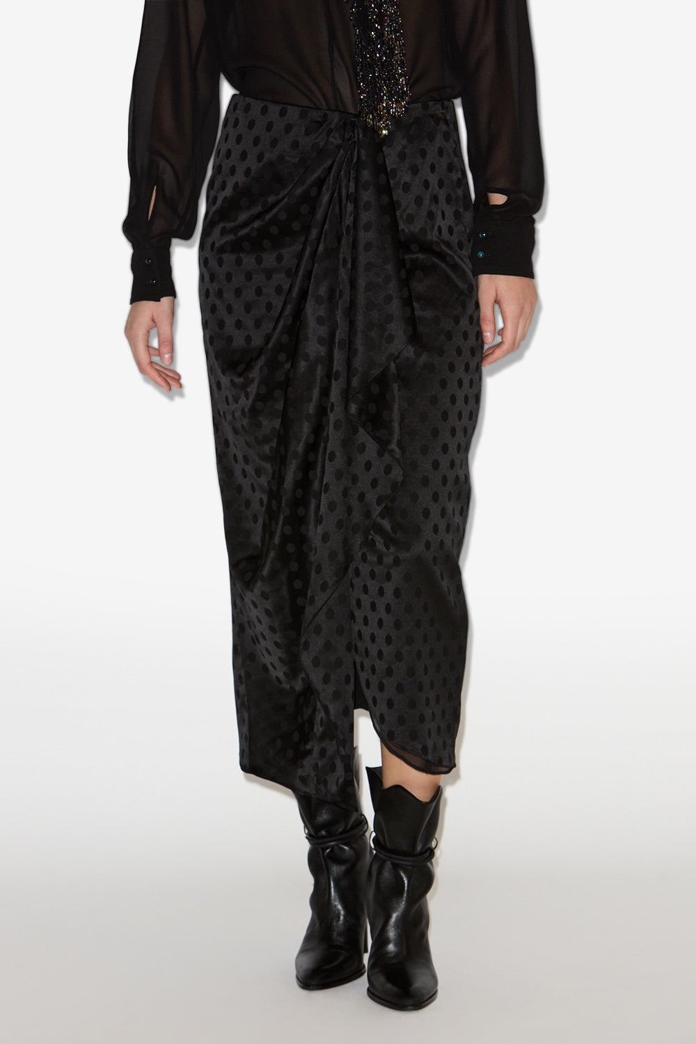 Falda larga breen de seda - Negro - Woman - 4
