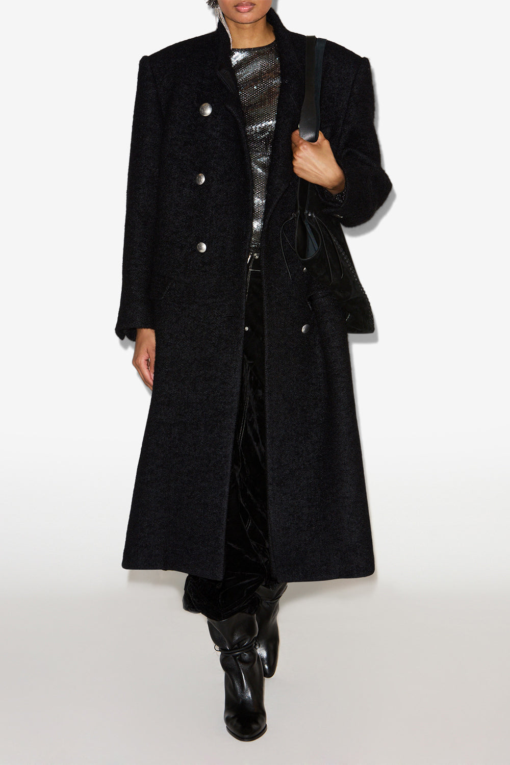 Cappotto in lana spazzolata giusa - Nero - Woman - 2