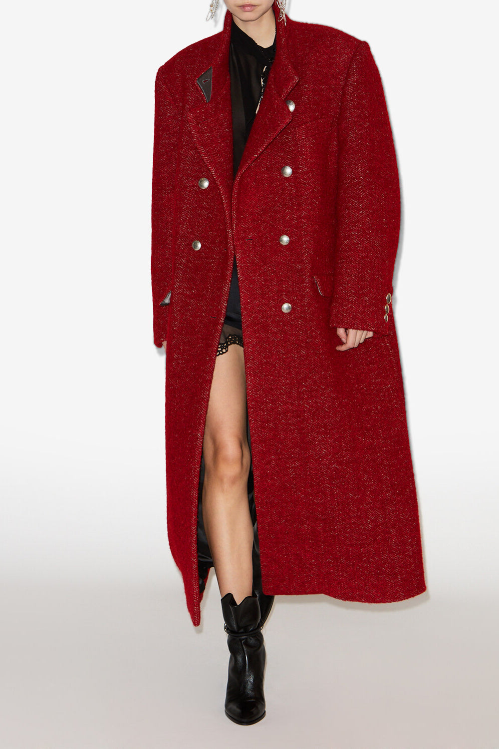 Cappotto in lana spazzolata giusa - Deep red - Woman - 2