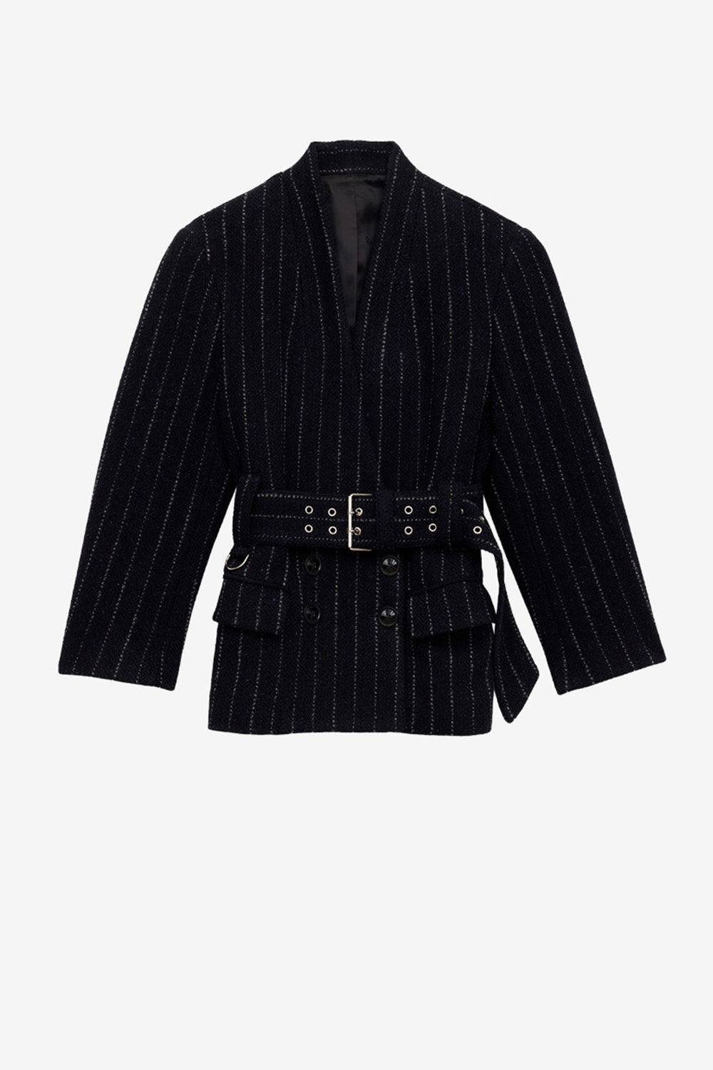 Veste courte ceinturée en laine vierge fyma - Nuit - Woman - 1