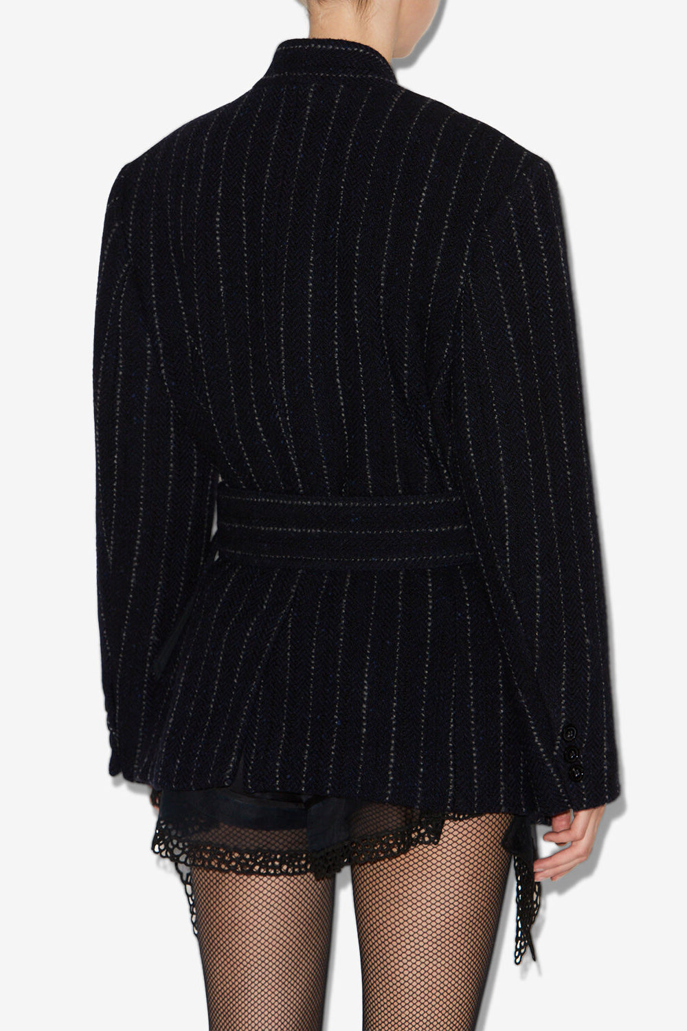 Veste courte ceinturée en laine vierge fyma - Nuit - Woman - 5