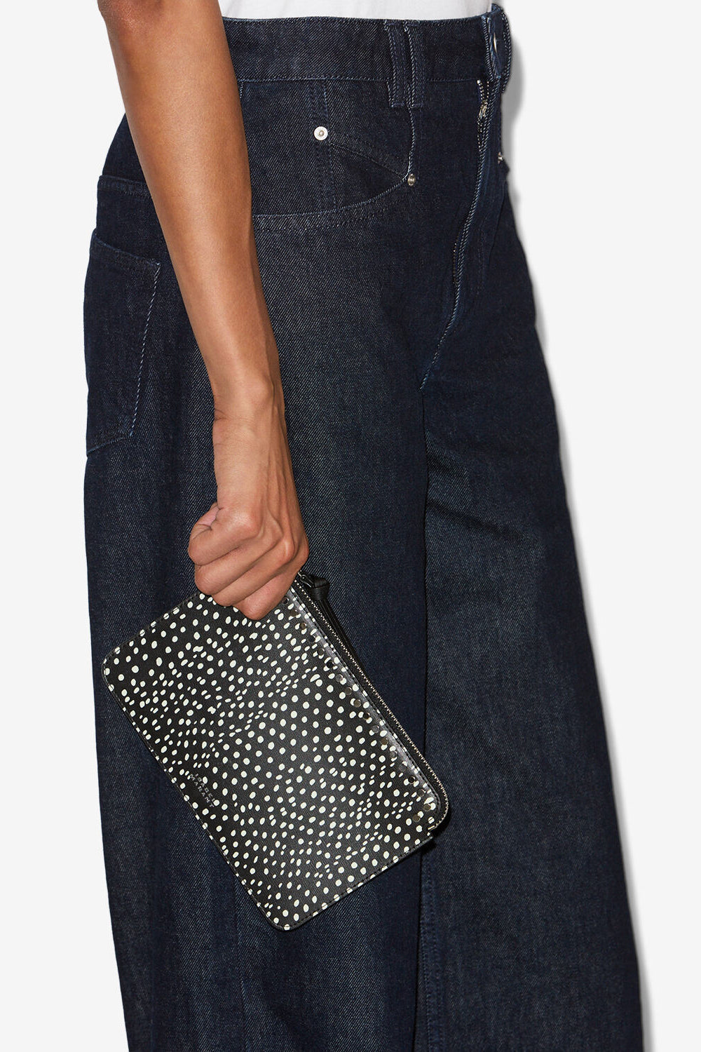 Flat pouch プリント入りレザー ポーチ - Black and ecru - Woman - 2