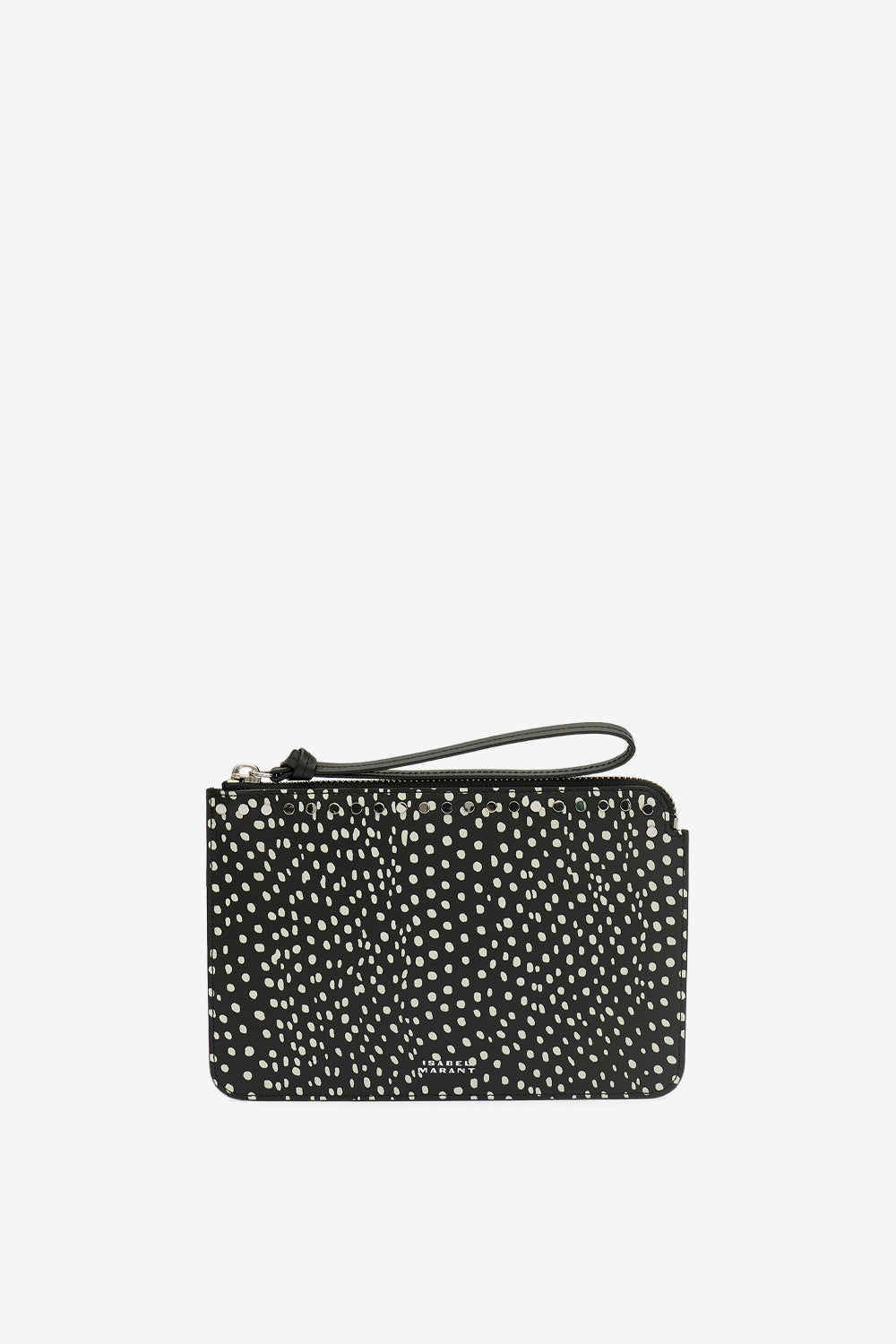 Flat pouch プリント入りレザー ポーチ - Black and ecru - Woman - 1