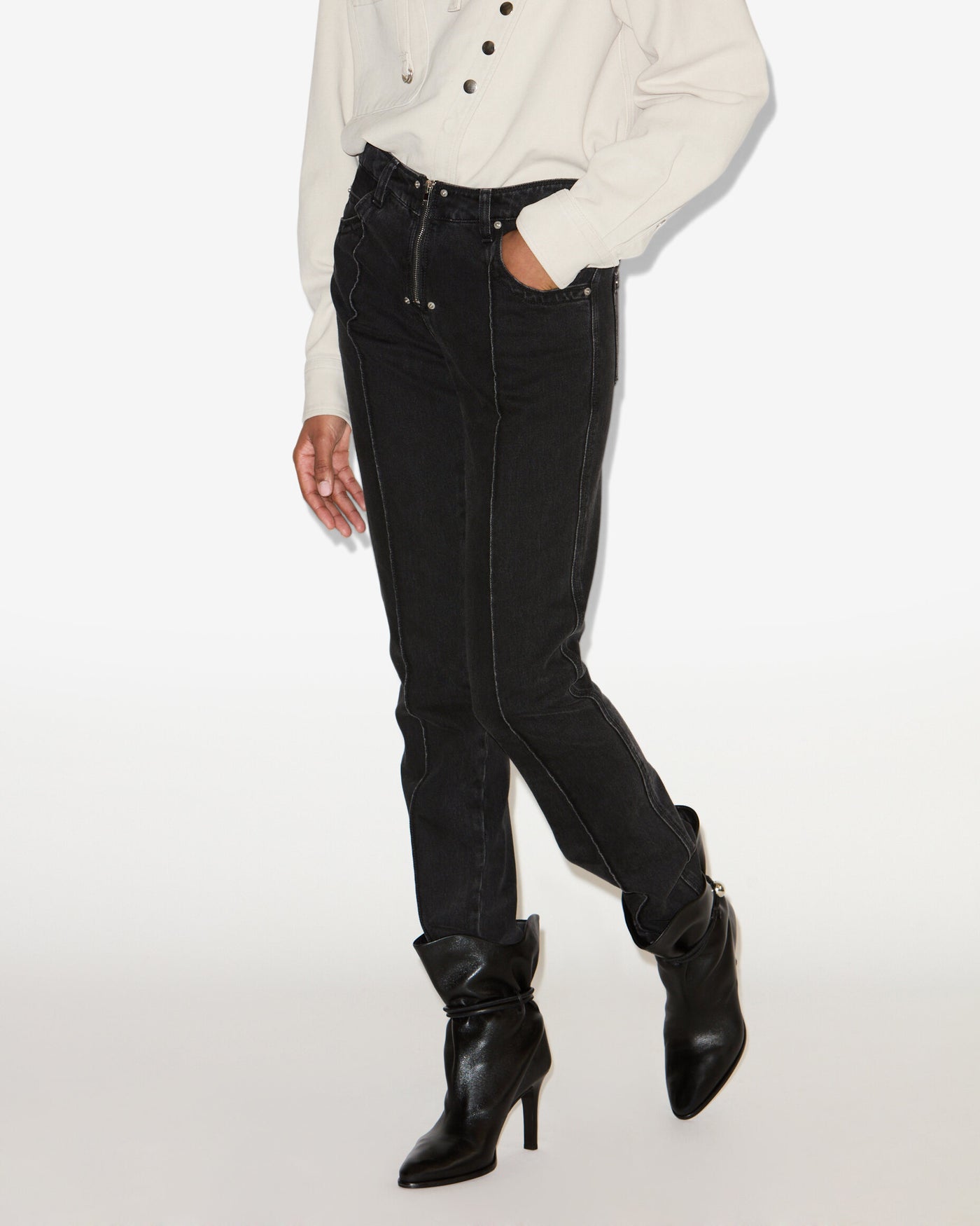 Jeans a gamba dritta in denim silviana - Nero - Woman - 3