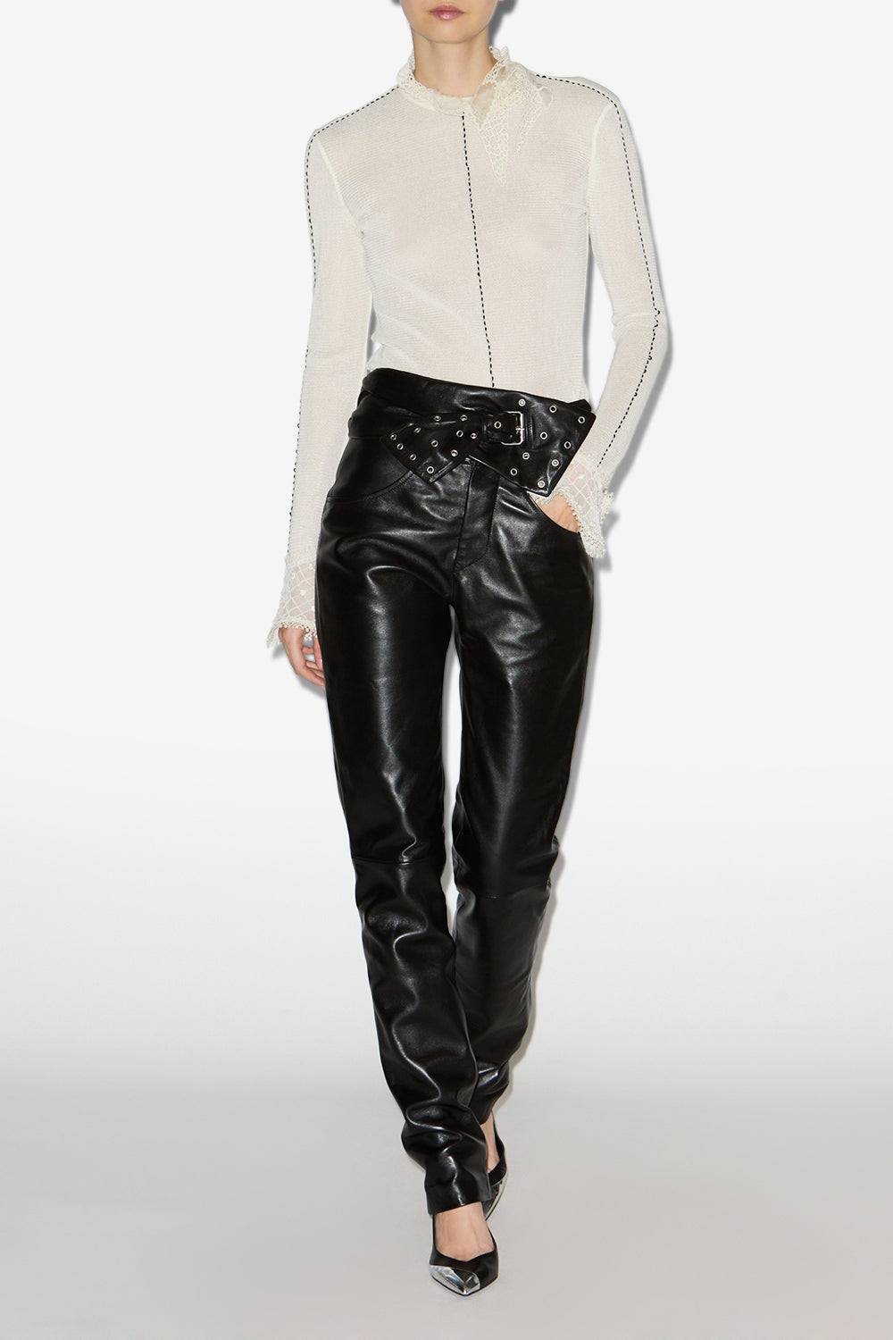 Pantalón recto de cuero suave chazia - Negro - Woman - 2