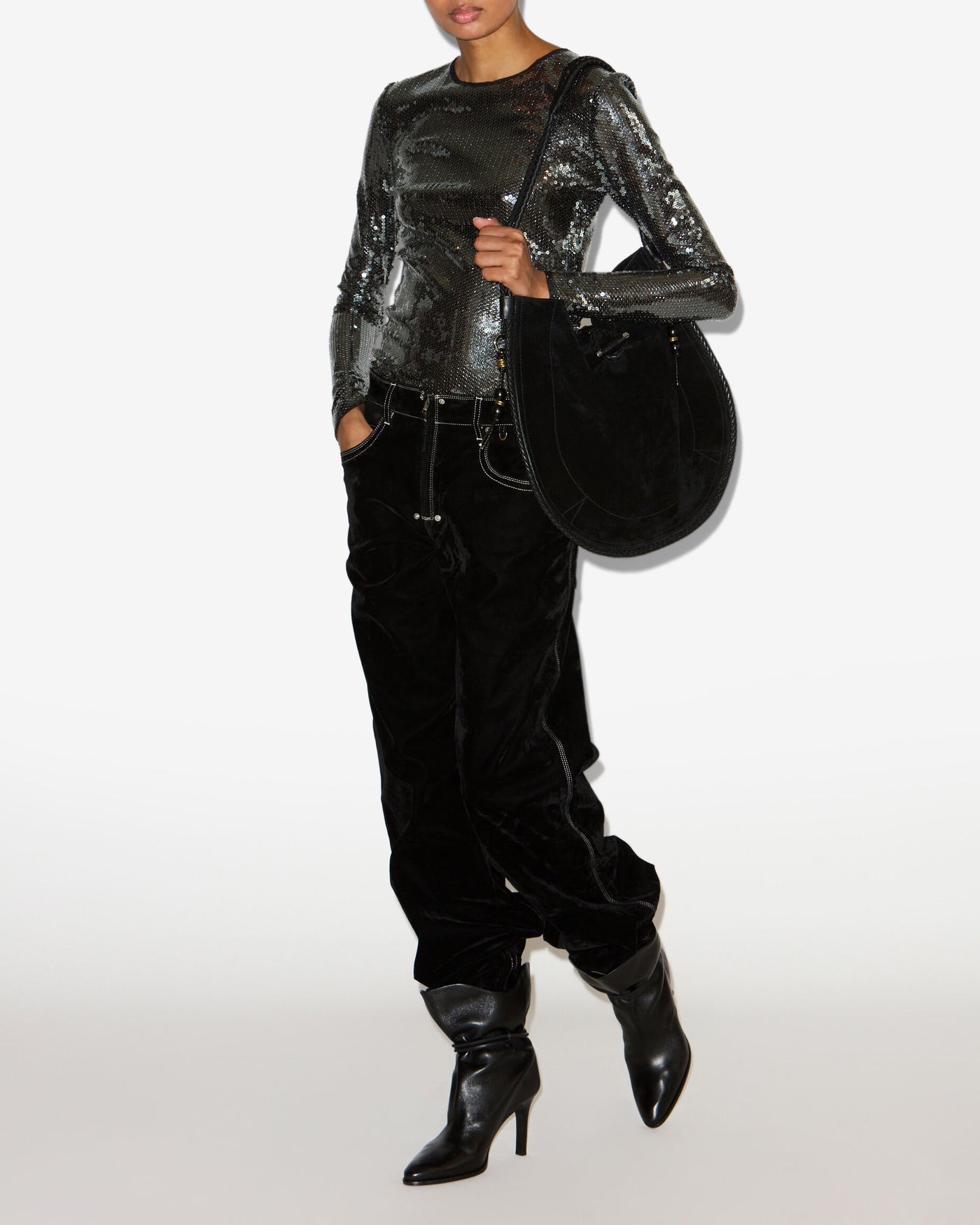 Jeans larghi in denim con effetto vellutato stelyna - Nero - Woman - 1