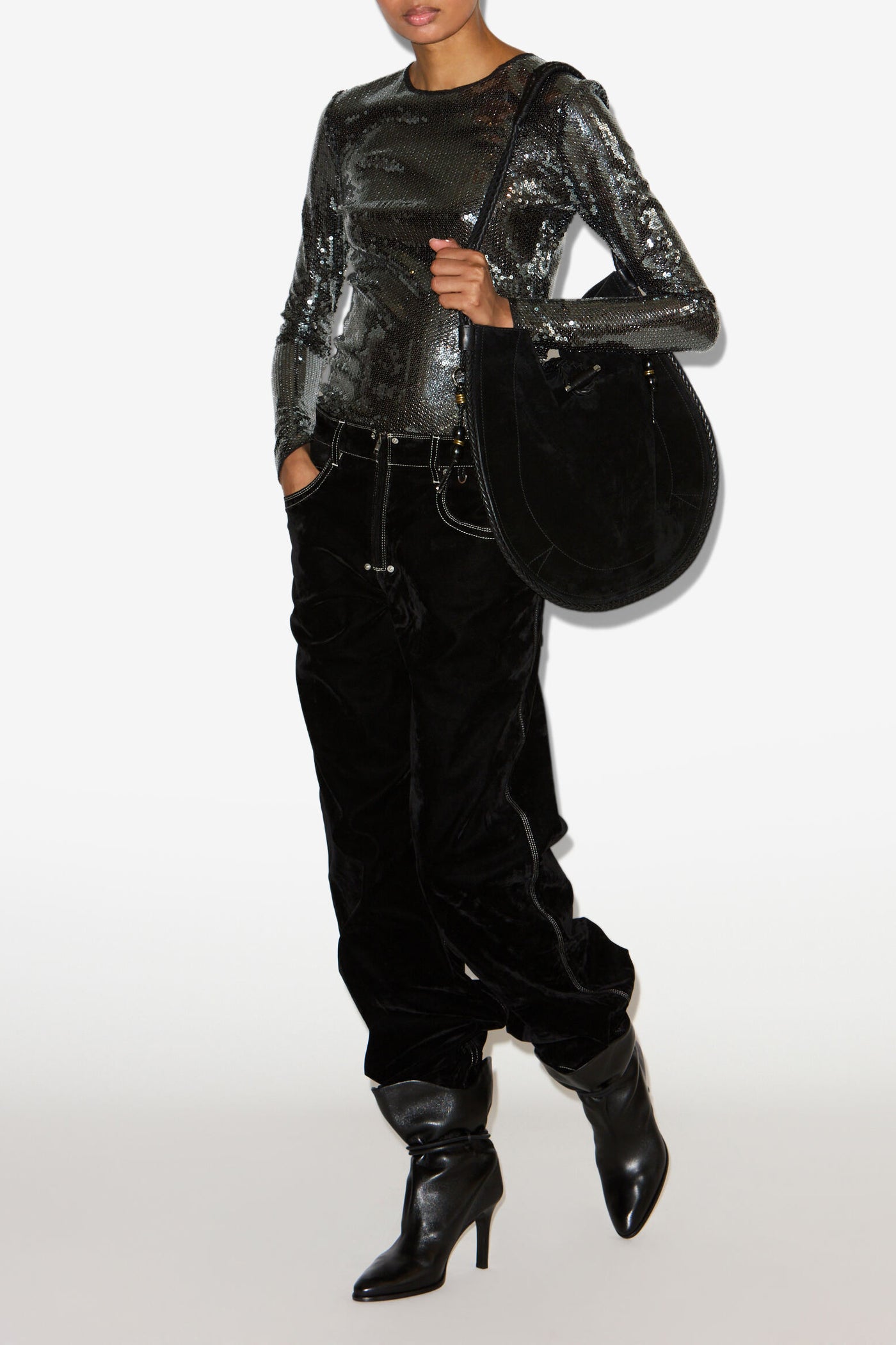 Vaqueros anchos de denim con efecto terciopelo stelyna - Negro - Woman - 2