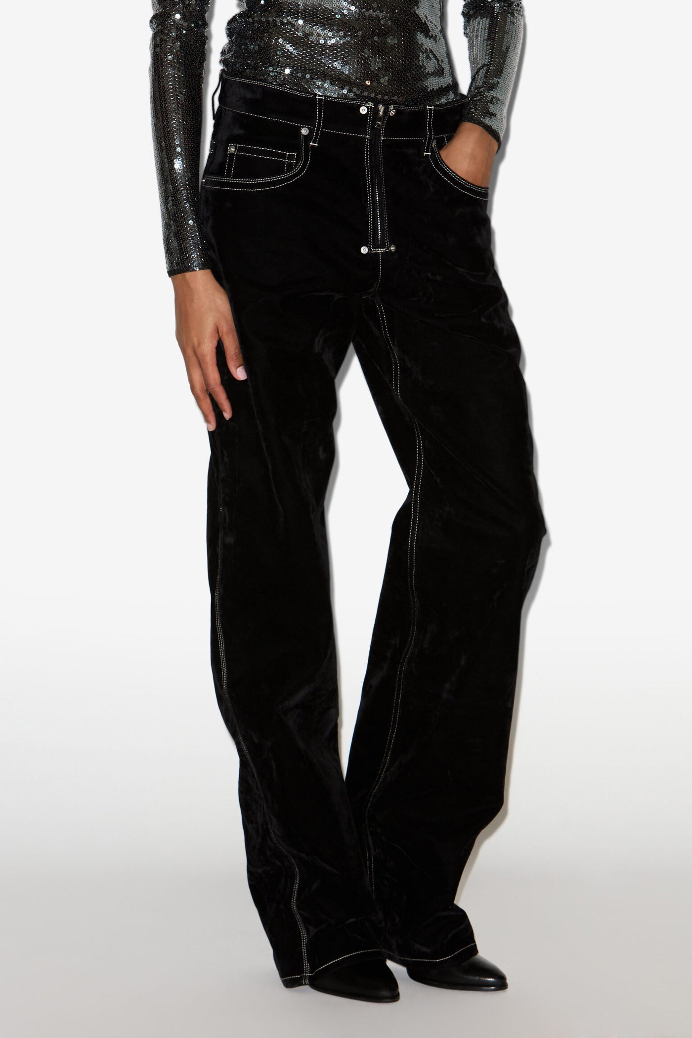 Vaqueros anchos de denim con efecto terciopelo stelyna - Negro - Woman - 4