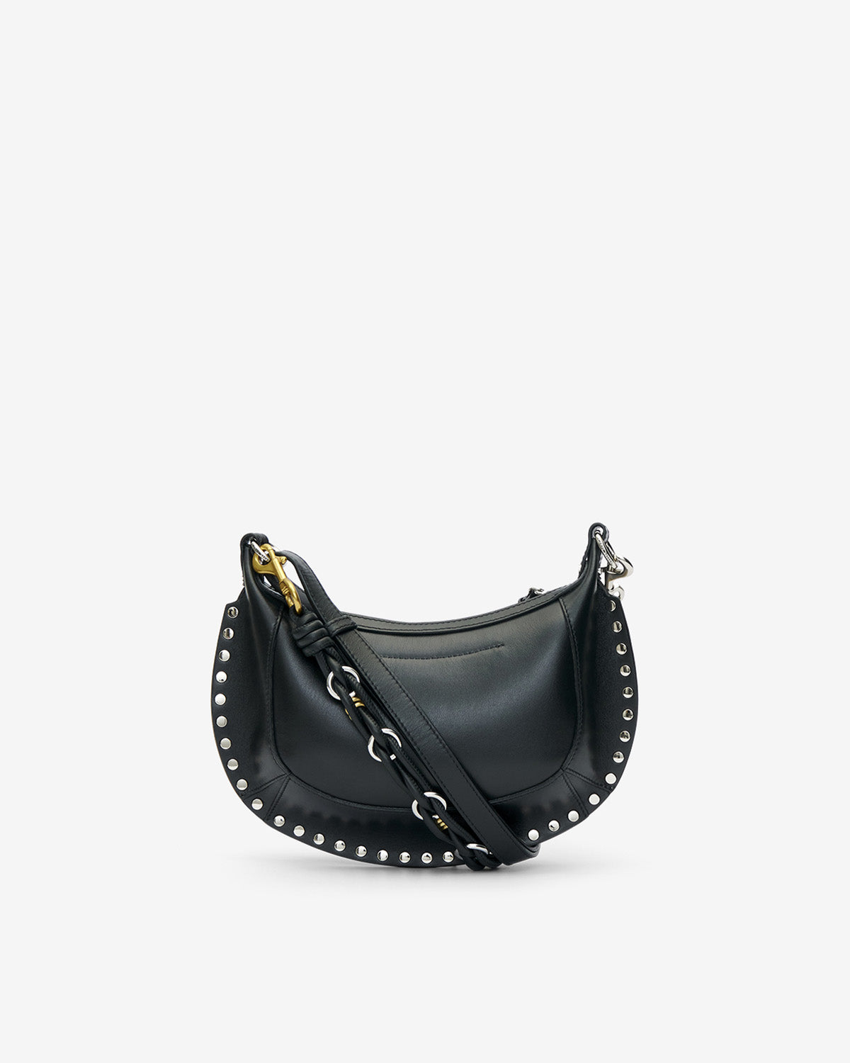 Oskan moon shoulder bag in soft leather - Black and silver - Woman - 2