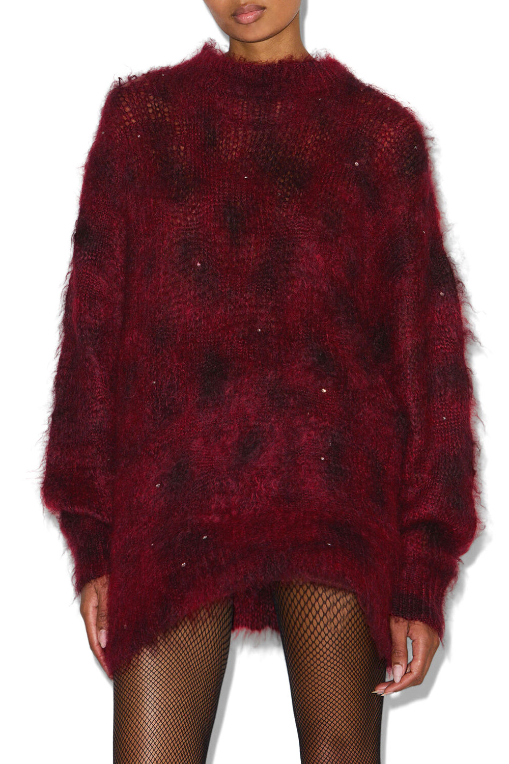 Pull long en mohair et perles mickaella - Deep red - Woman - 4