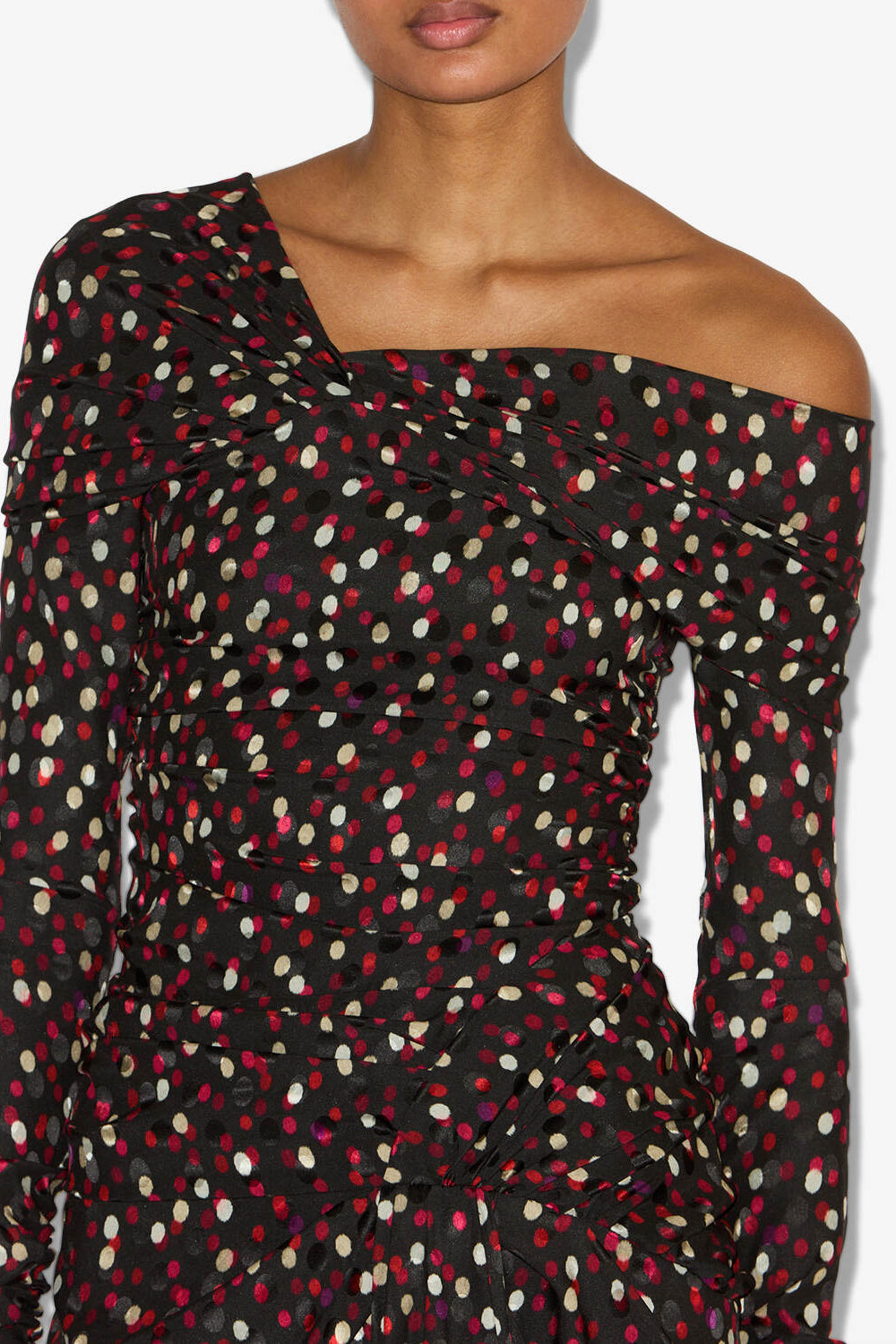 Robe drapée elara en soie imprimée - Noir-rouge - Woman - 3