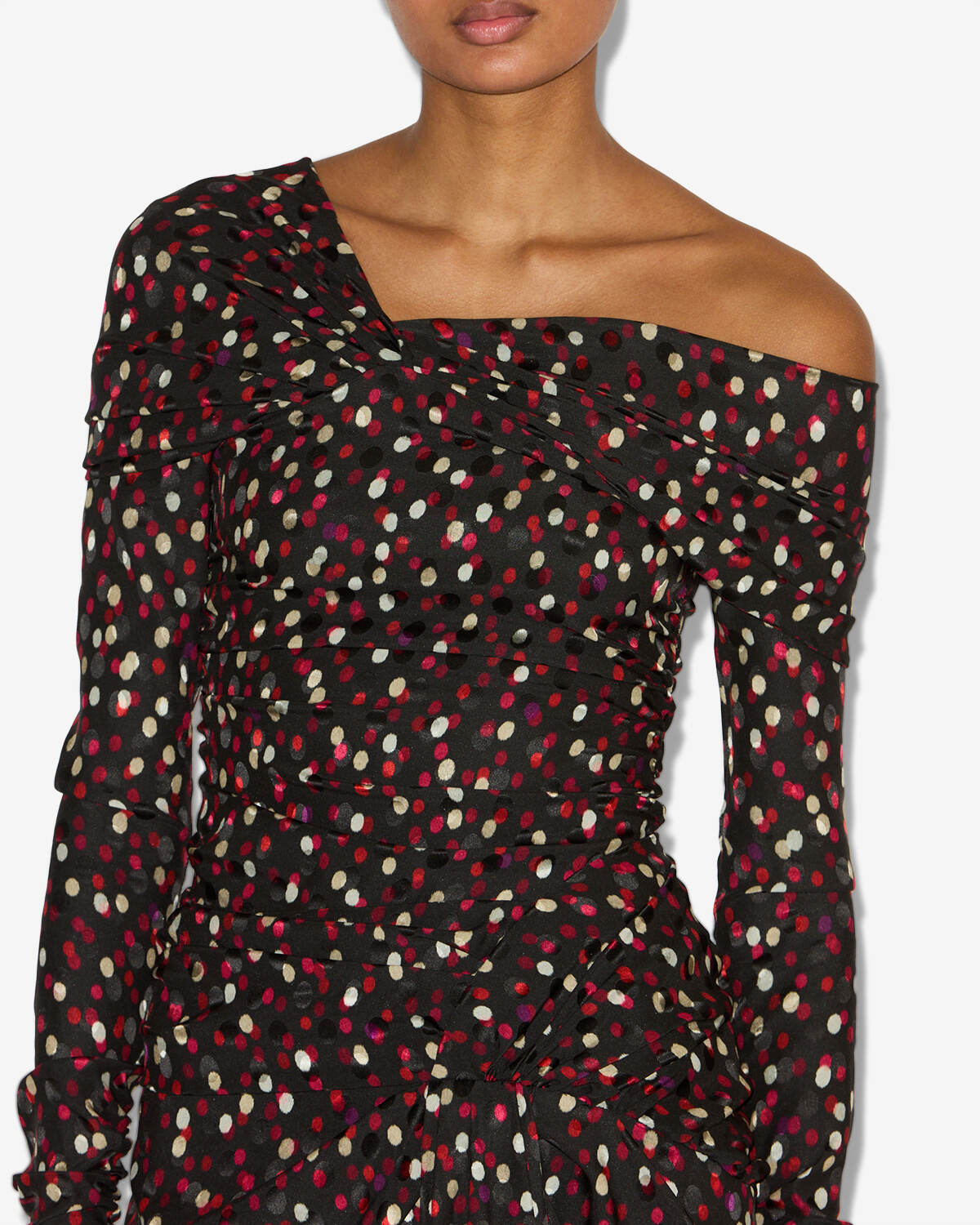 Abito drappeggiato elara in seta stampata - Black-red - Woman - 2