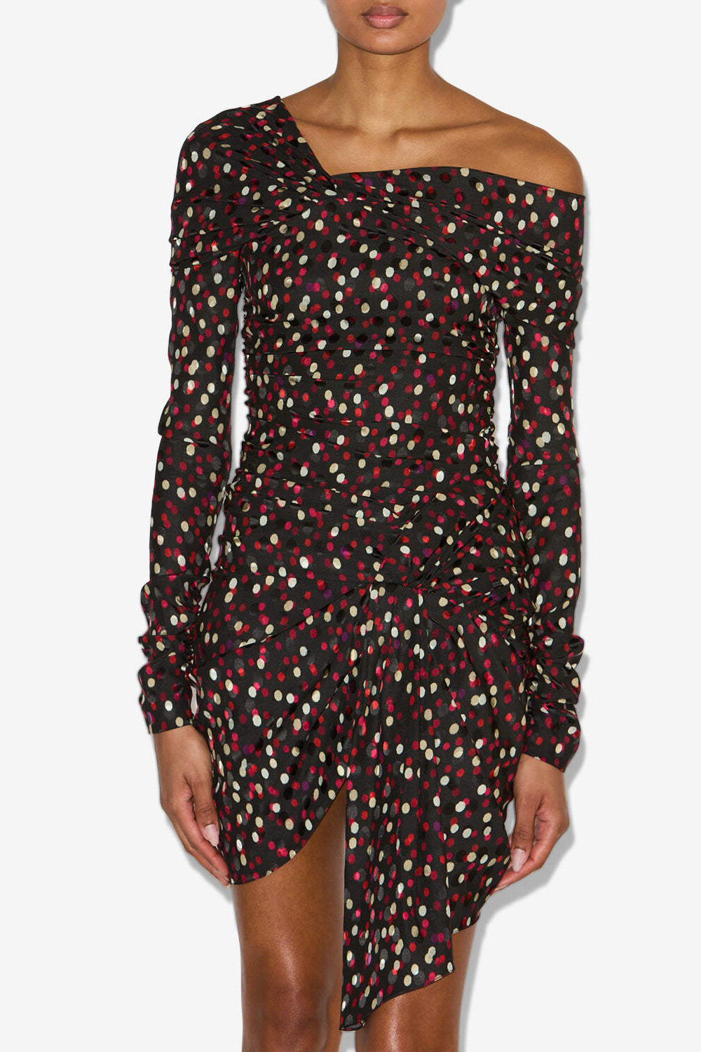 Robe drapée elara en soie imprimée - Noir-rouge - Woman - 4