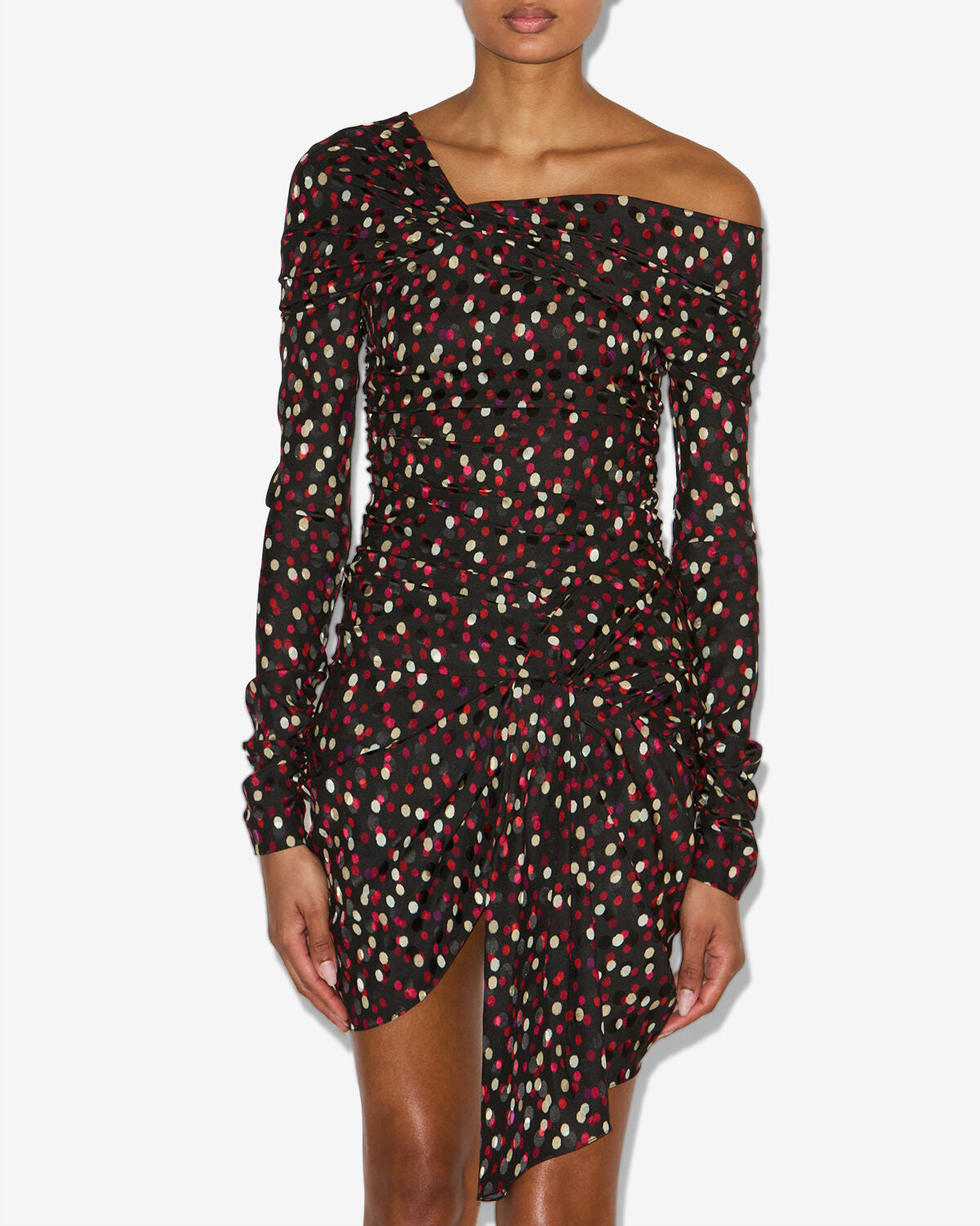 Abito drappeggiato elara in seta stampata - Black-red - Woman - 3