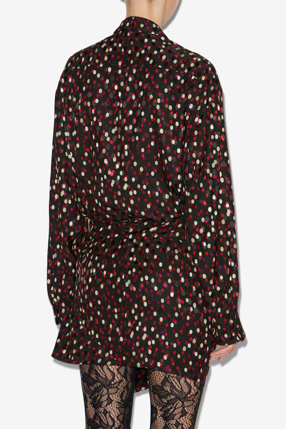Vestido drapeado de seda con estampado de lunares ora - Black-red - Woman - 5