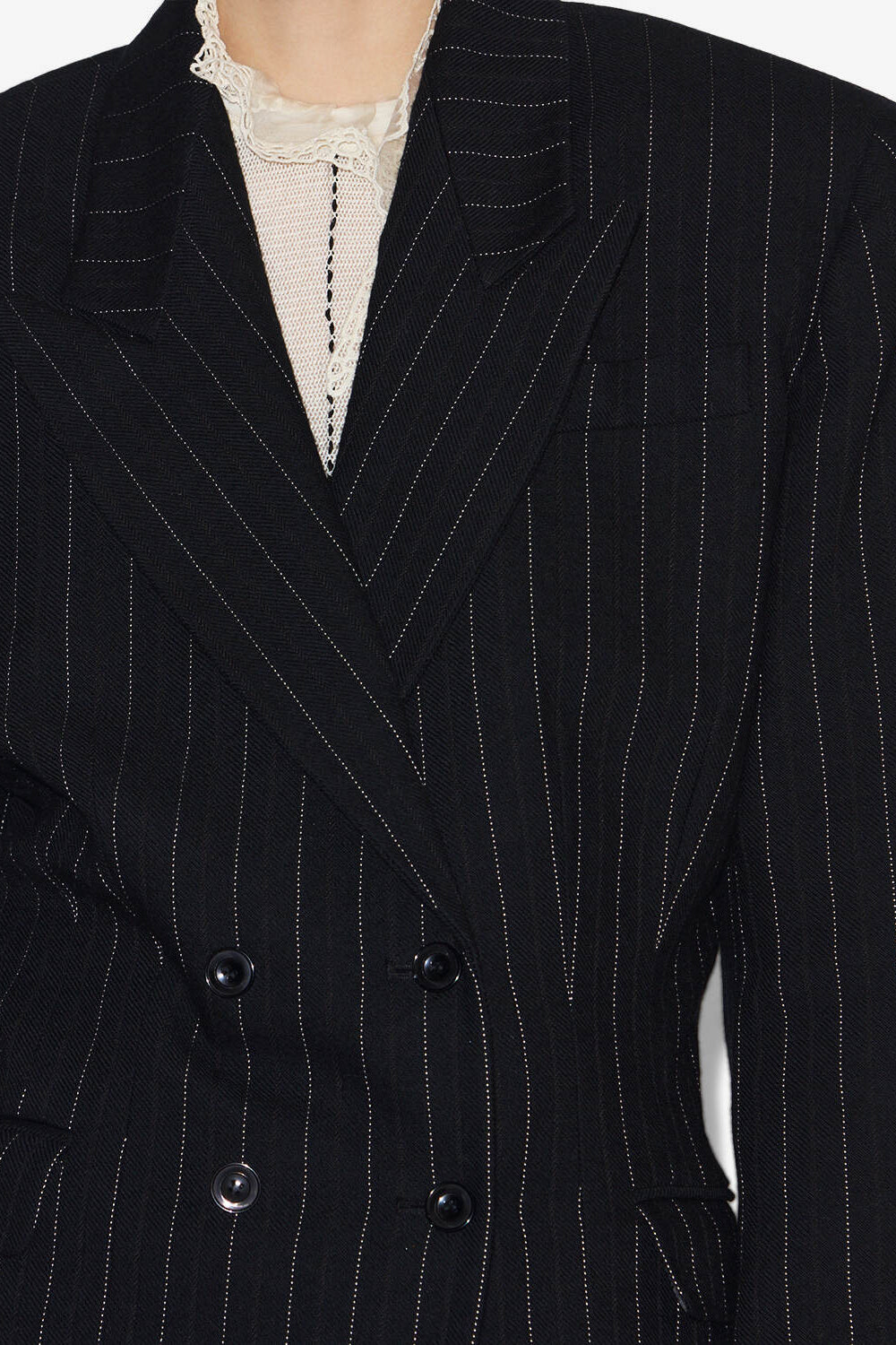 Veste de tailleur ceinturé maia à rayures tennis - Noir - Woman - 3