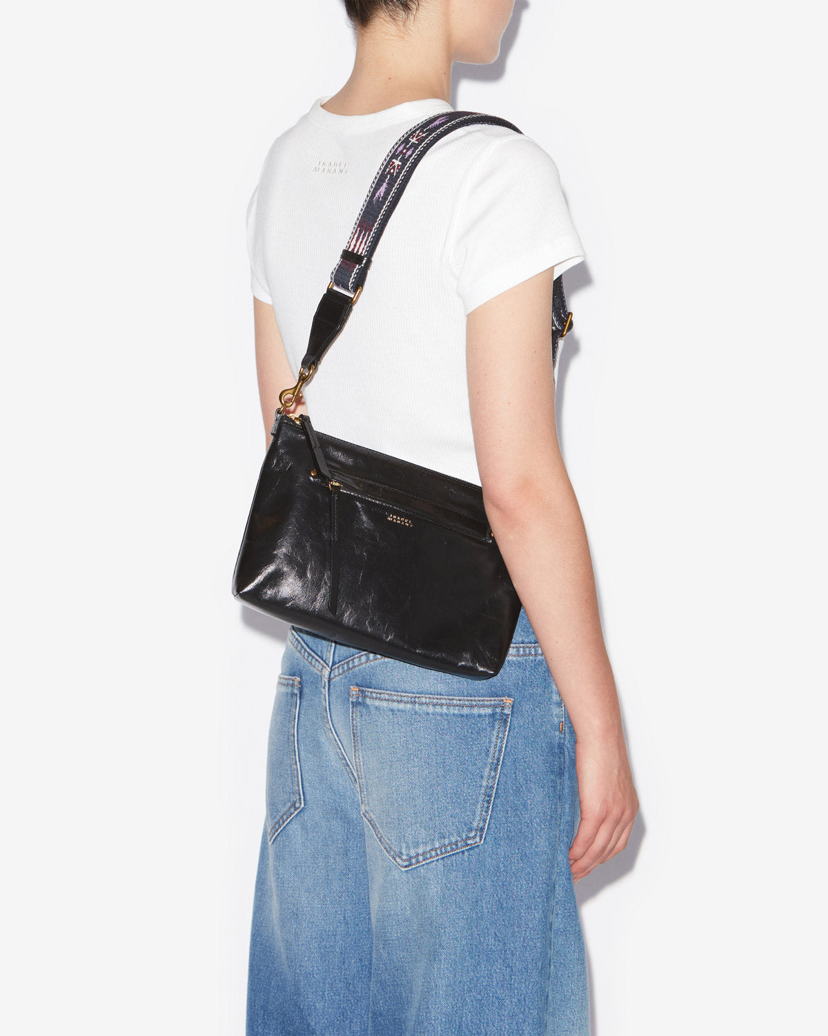 Borsa a tracolla nessah in pelle di vacchetta lucida - Nero - Woman - 4