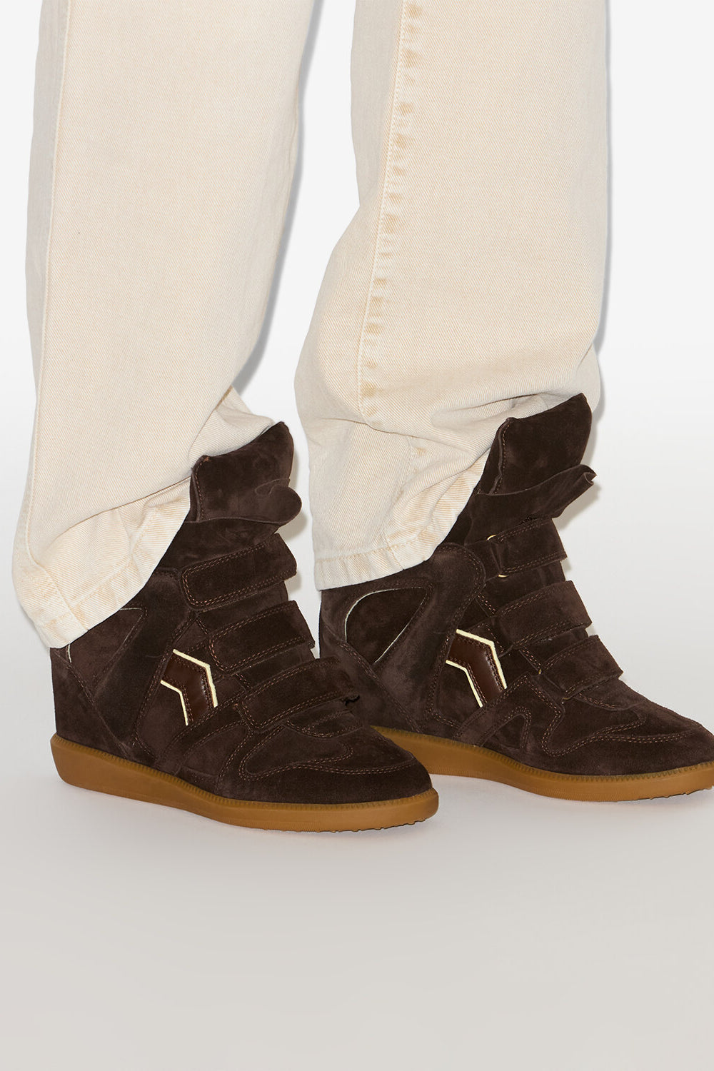 Sneakers bekett in pelle scamosciata con zeppa - Chocolate - light yellow - Woman - 5