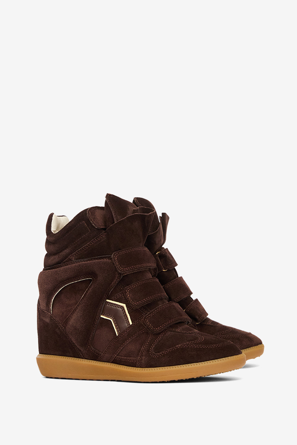 Sneakers bekett in pelle scamosciata con zeppa - Chocolate - light yellow - Woman - 3