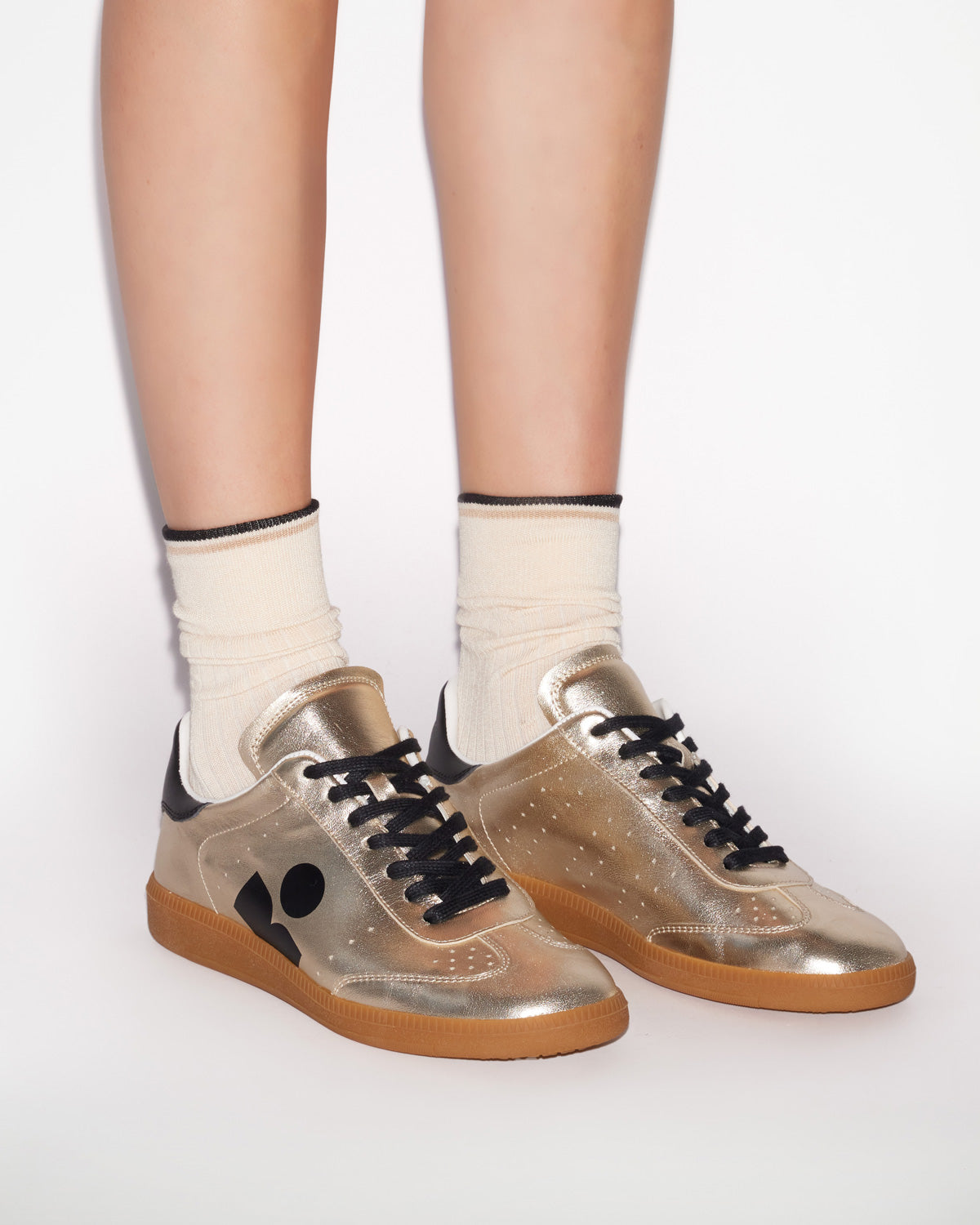Kaycee low-top metallic leather sneakers - Light gold/black - Woman - 5