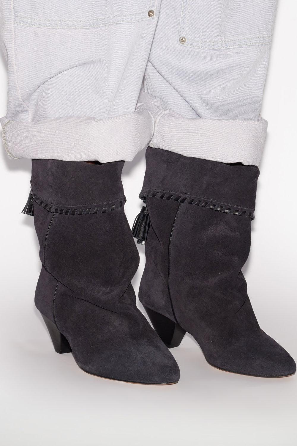 Boots dalby drapées en cuir de veau velours - Noir délavé - Woman - 5