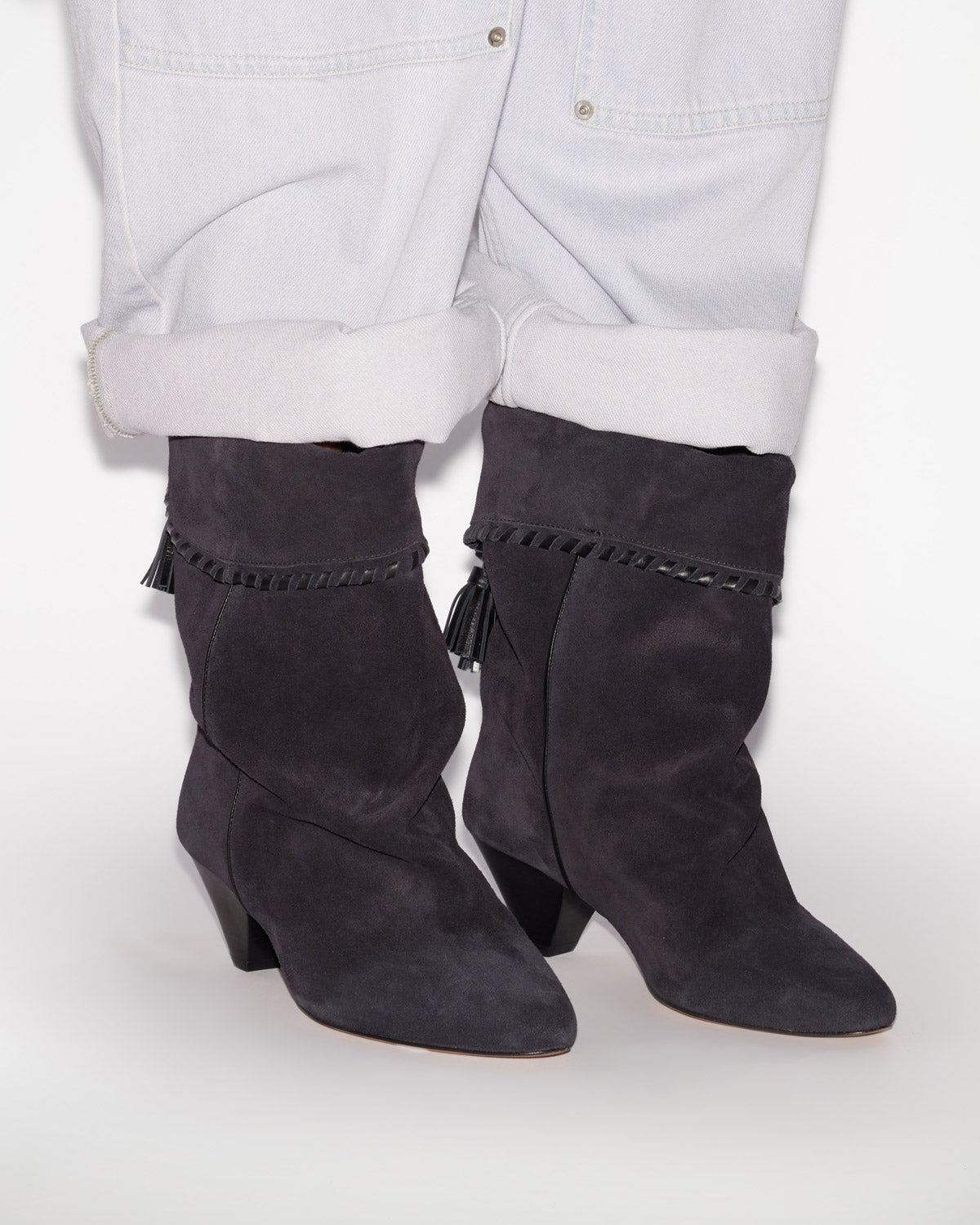 Boots dalby drapées en cuir de veau velours - Noir délavé - Woman - 5