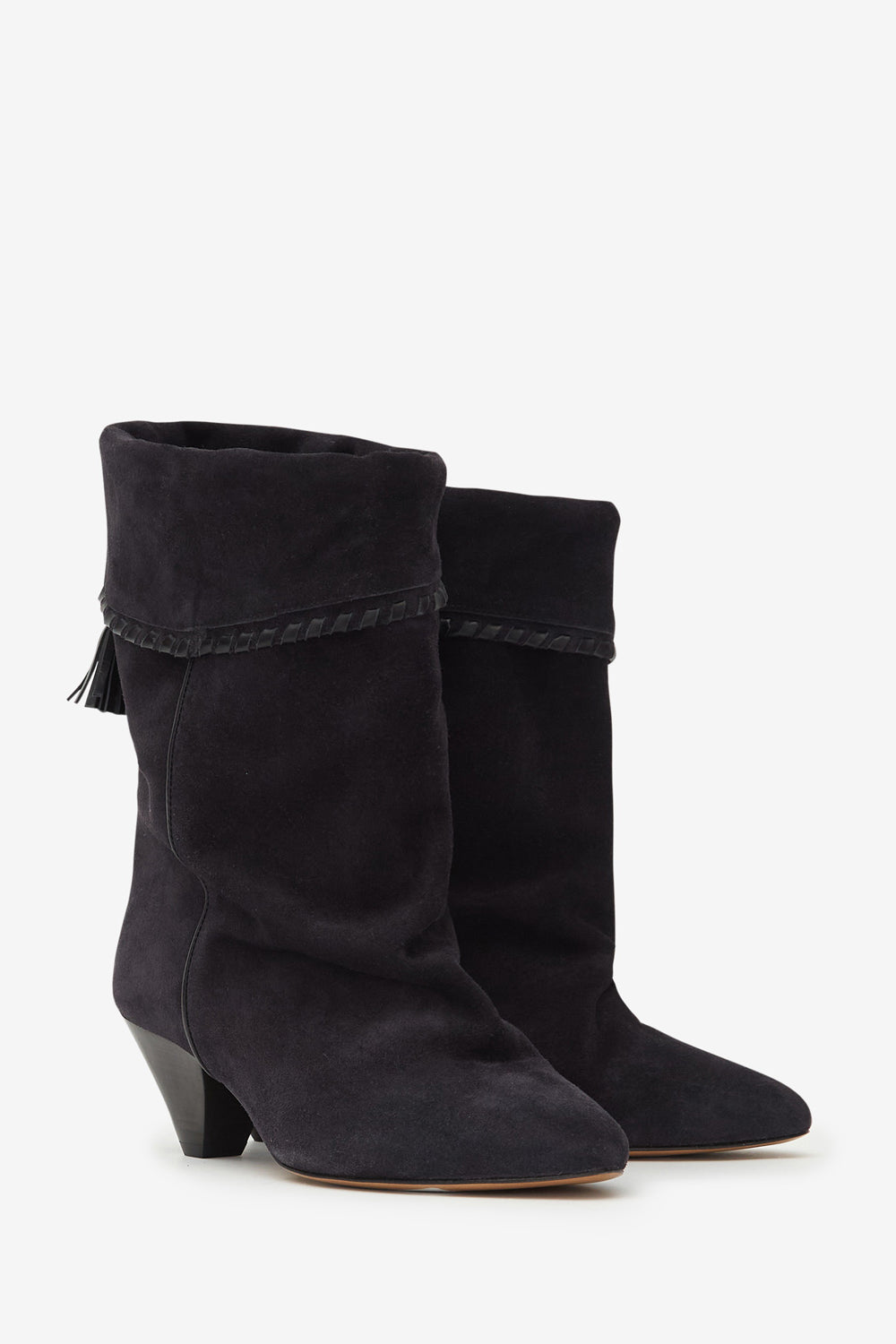 Boots dalby drapées en cuir de veau velours - Noir délavé - Woman - 3