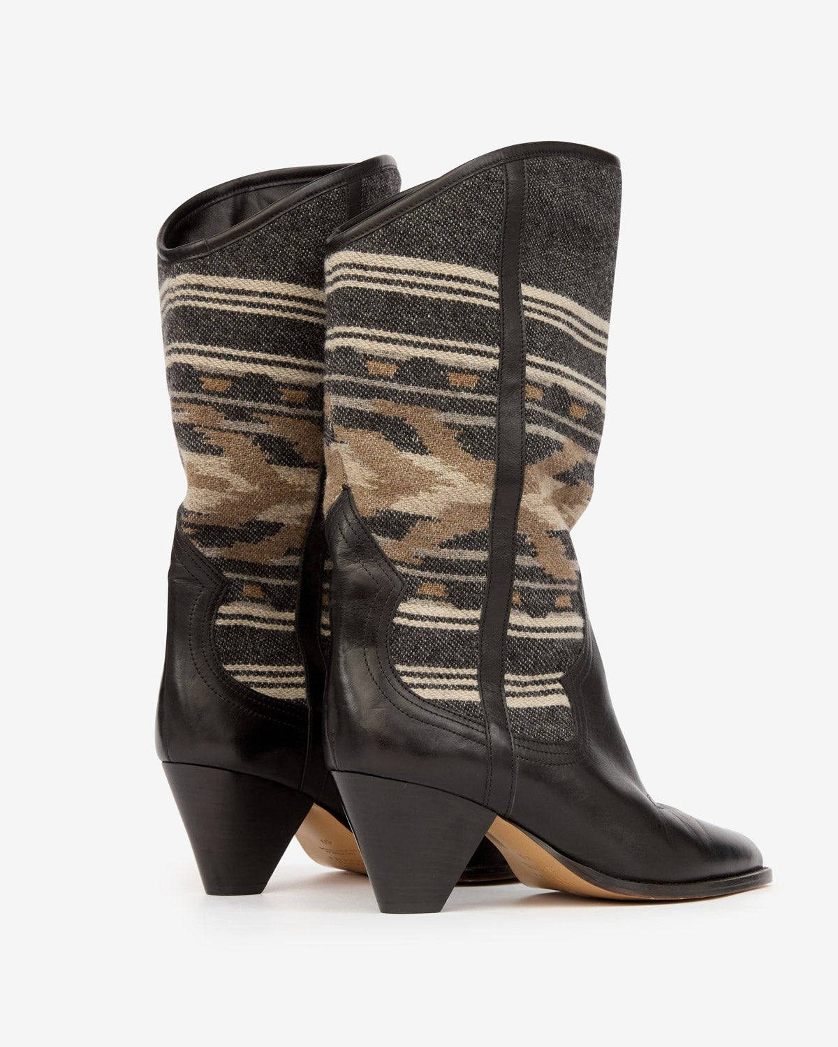 Botas tejanas lijita de cuero suave y jacquard - Negro lavado - Woman - 2