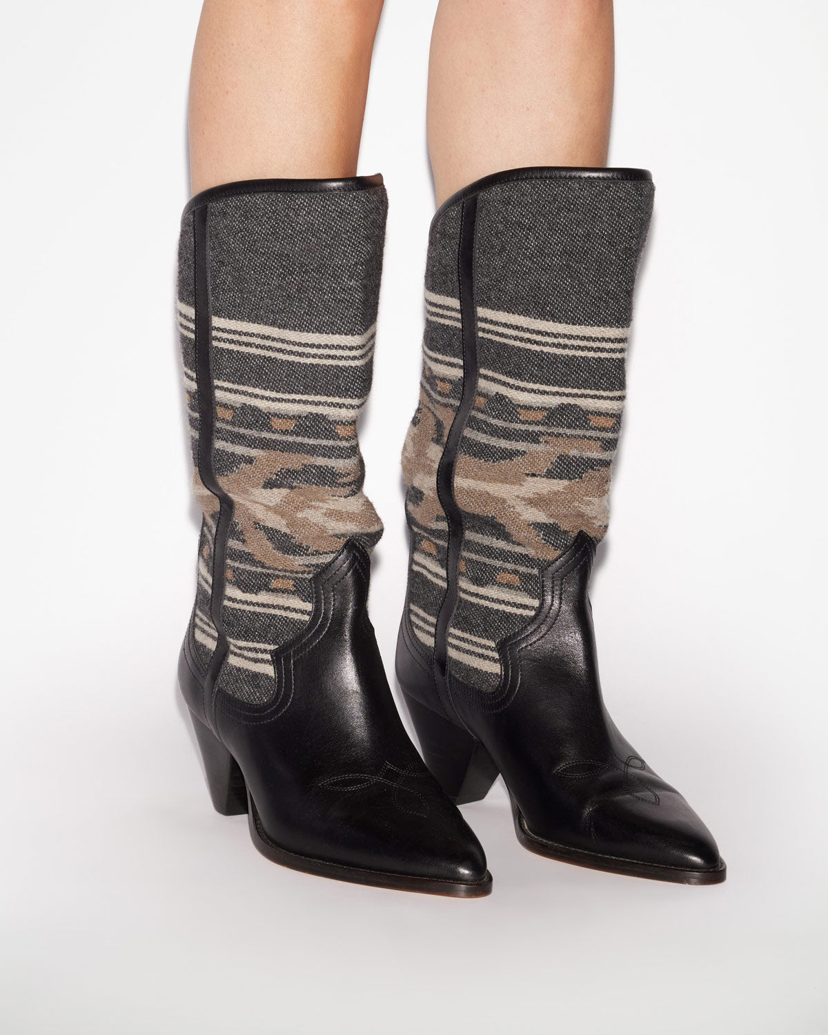 Botas tejanas lijita de cuero suave y jacquard - Negro lavado - Woman - 5