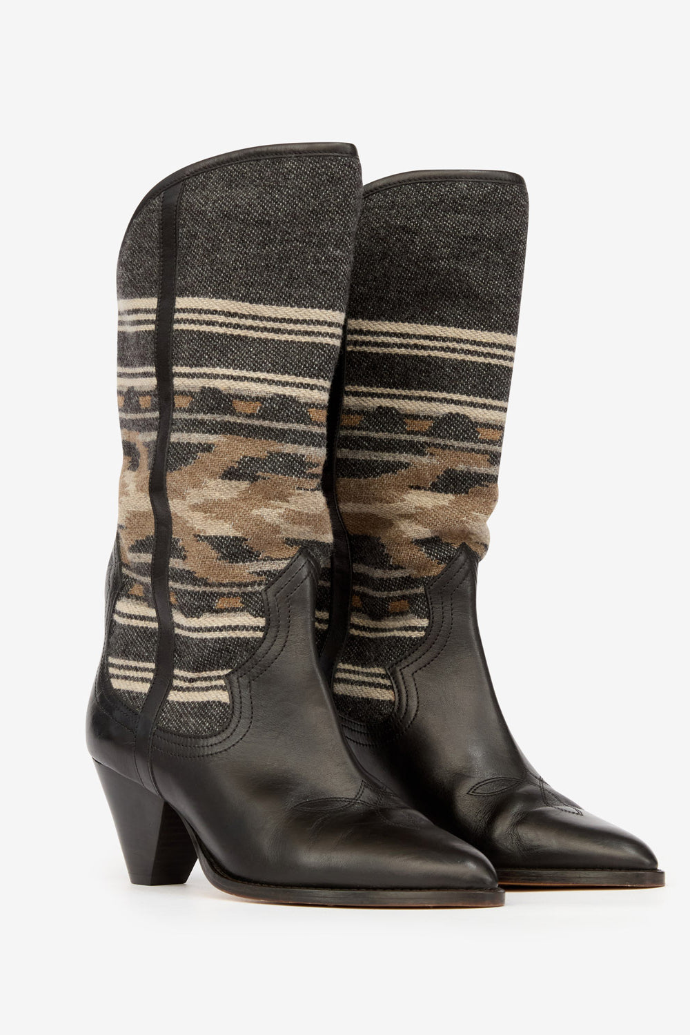 Botas tejanas lijita de cuero suave y jacquard - Negro lavado - Woman - 3