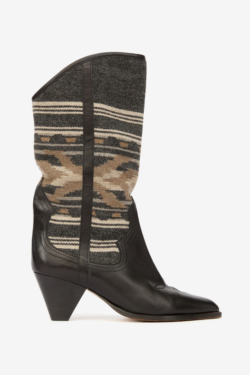 Botas tejanas lijita de cuero suave y jacquard - Negro lavado - Woman - 1