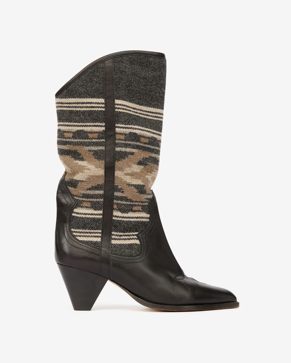 Botas tejanas lijita de cuero suave y jacquard - Negro lavado - Woman - 1