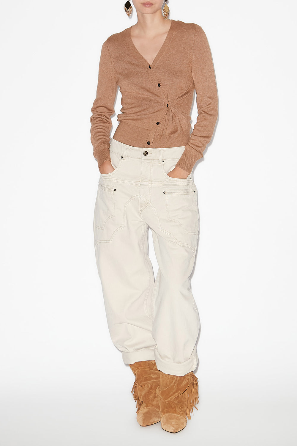 Carline ニット ツイストカーディガン - Camel - Woman - 2