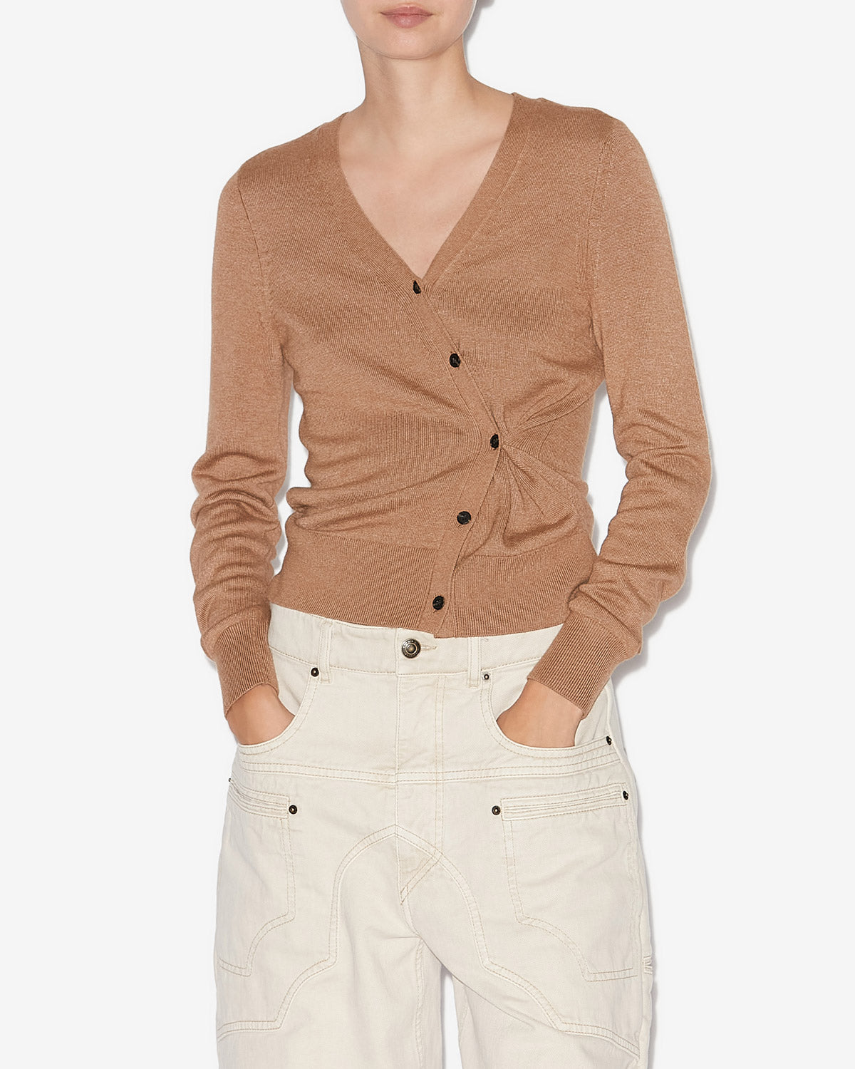 Cardigan carline in maglia intrecciata - Camel - Woman - 3