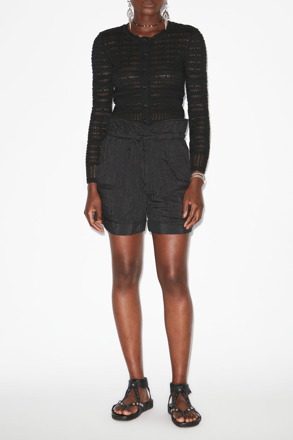 Ajaline short openwork knit cardigan - Black - Woman - 2